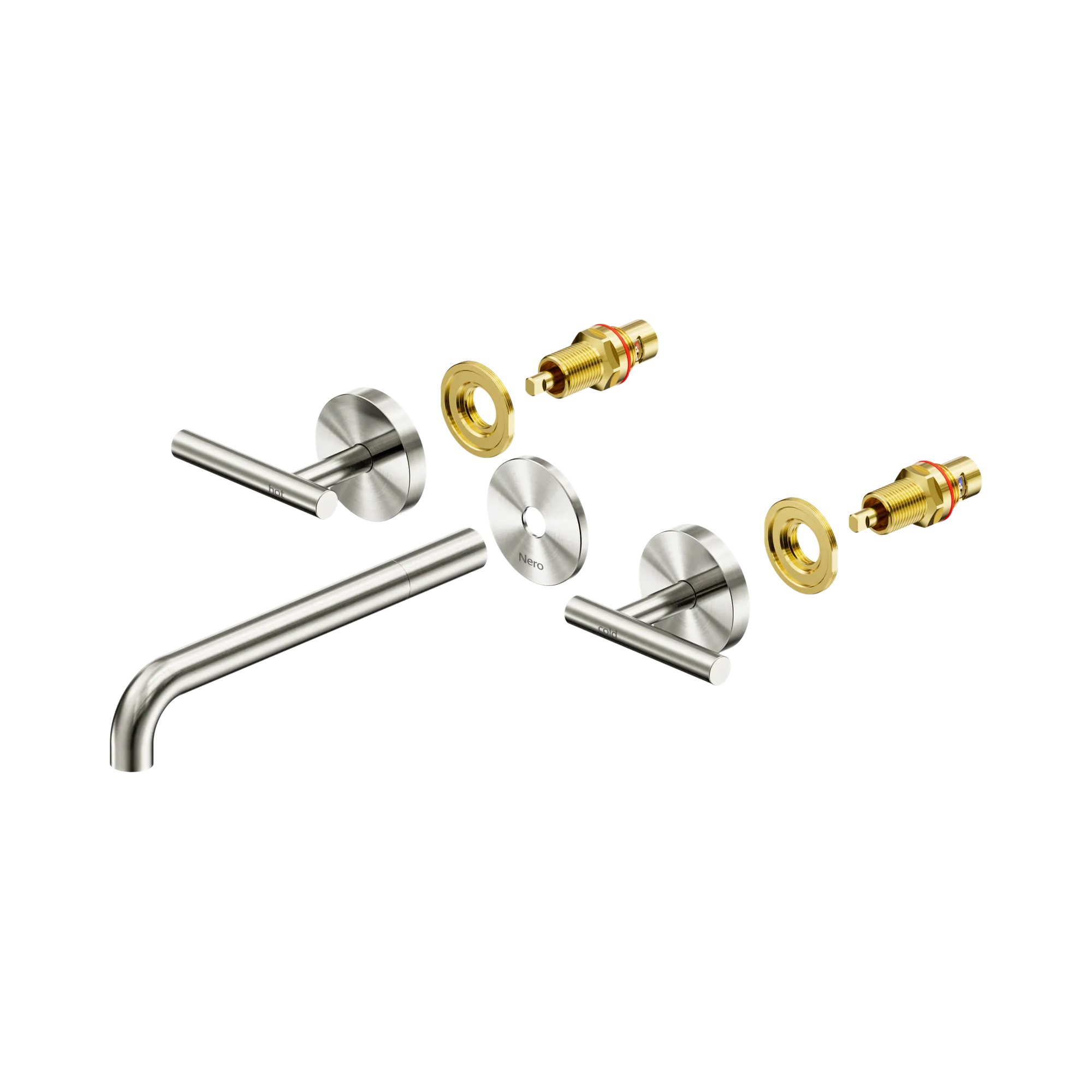 25 D021 BN Mecca Wall Basin Bath Set 220mm Spout Trim kits Only Brushed Nickel image 1