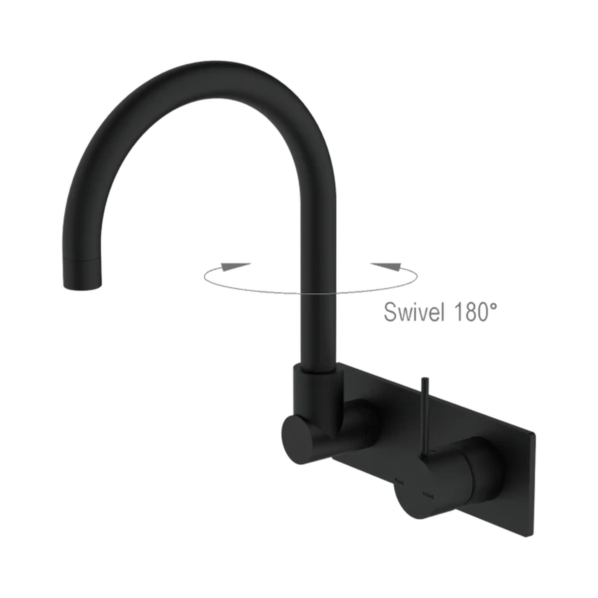 NR221909p MB Mecca Wall Basin Mixer Swivel Spout Handle Up Matte Black image 1