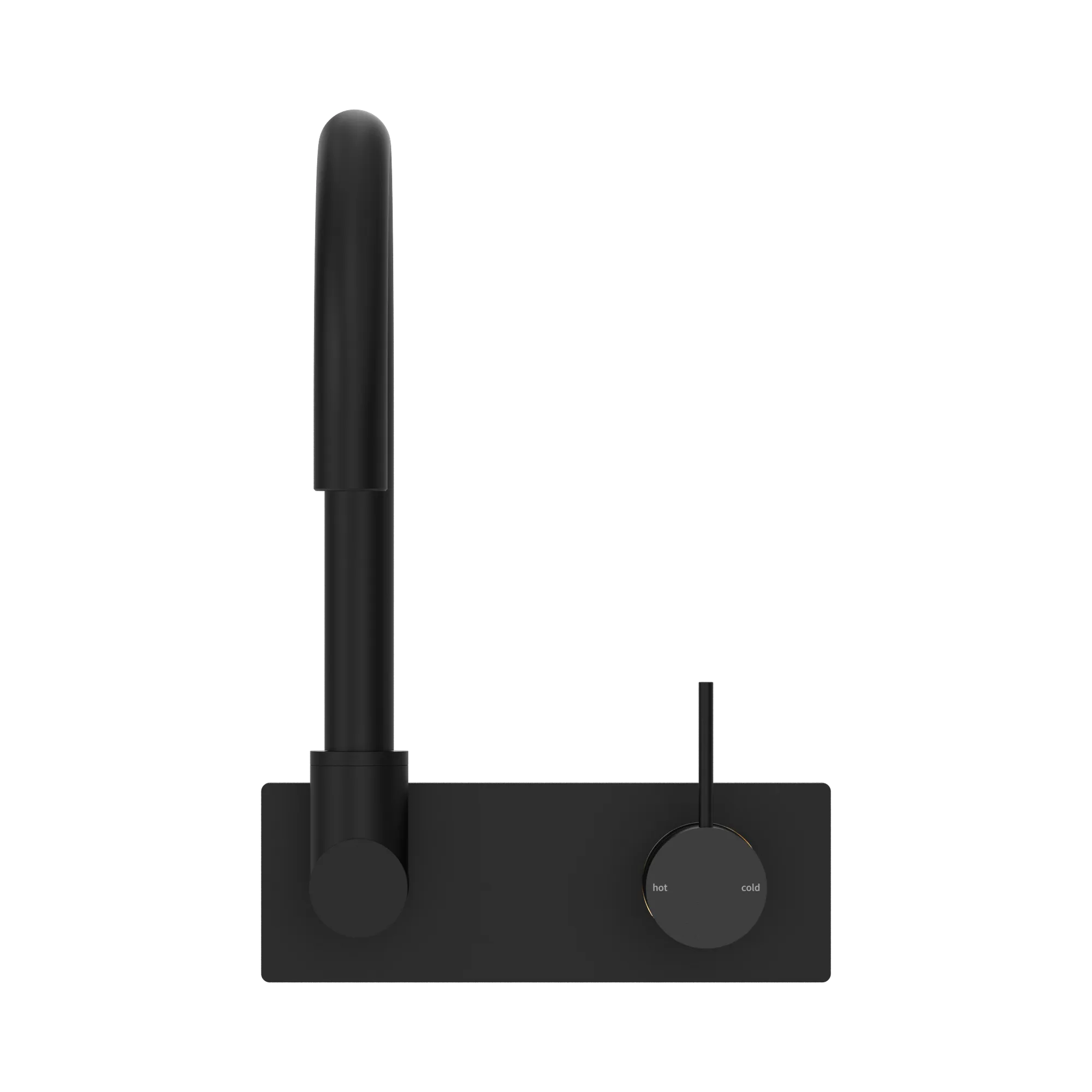 NR221909p MB Mecca Wall Basin Mixer Swivel Spout Handle Up Matte Black image 2