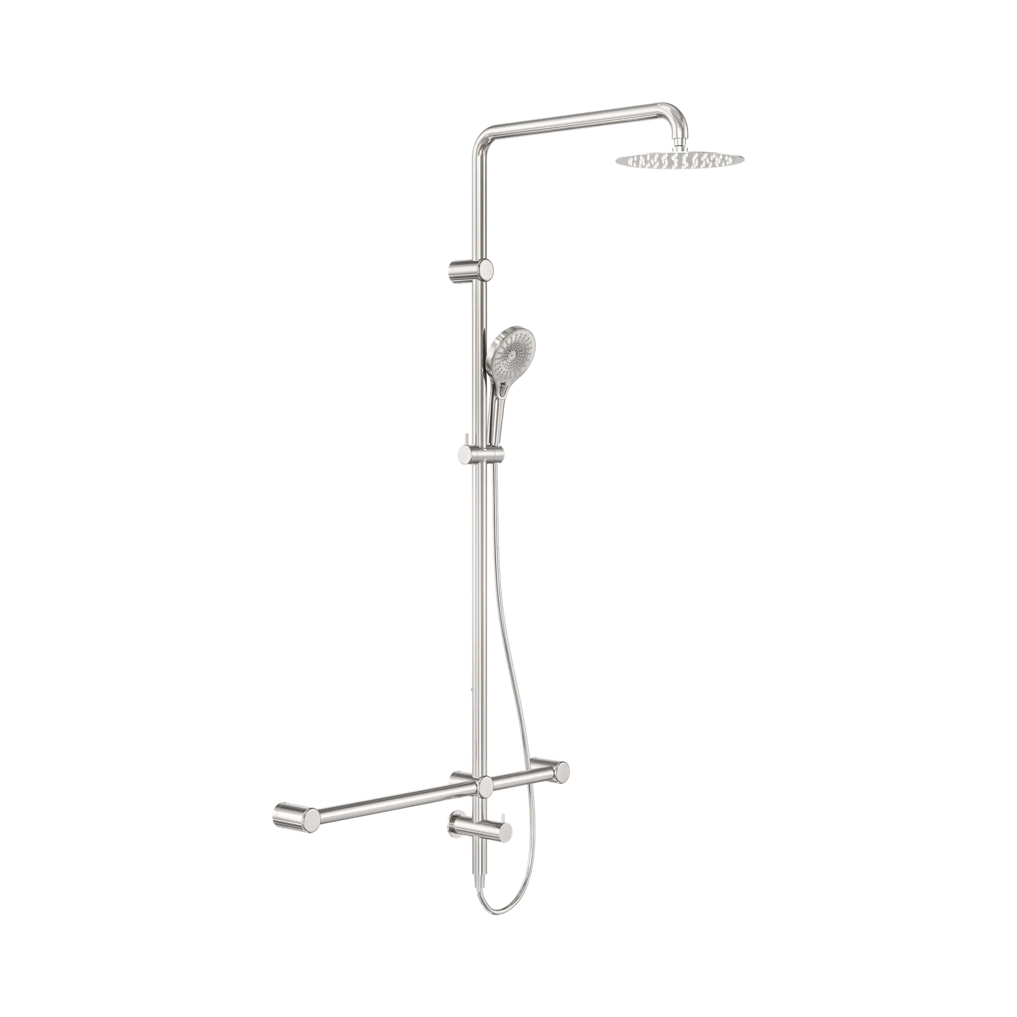 NRCS008 BN Mecca Care 32mm T Bar Grab Rail 1100x750mm Twin Shower Set Brushed Nickel image 1