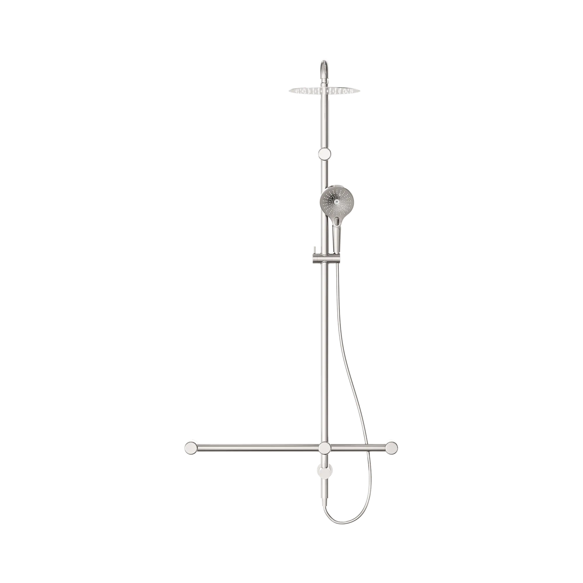 NRCS008 BN Mecca Care 32mm T Bar Grab Rail 1100x750mm Twin Shower Set Brushed Nickel image 3