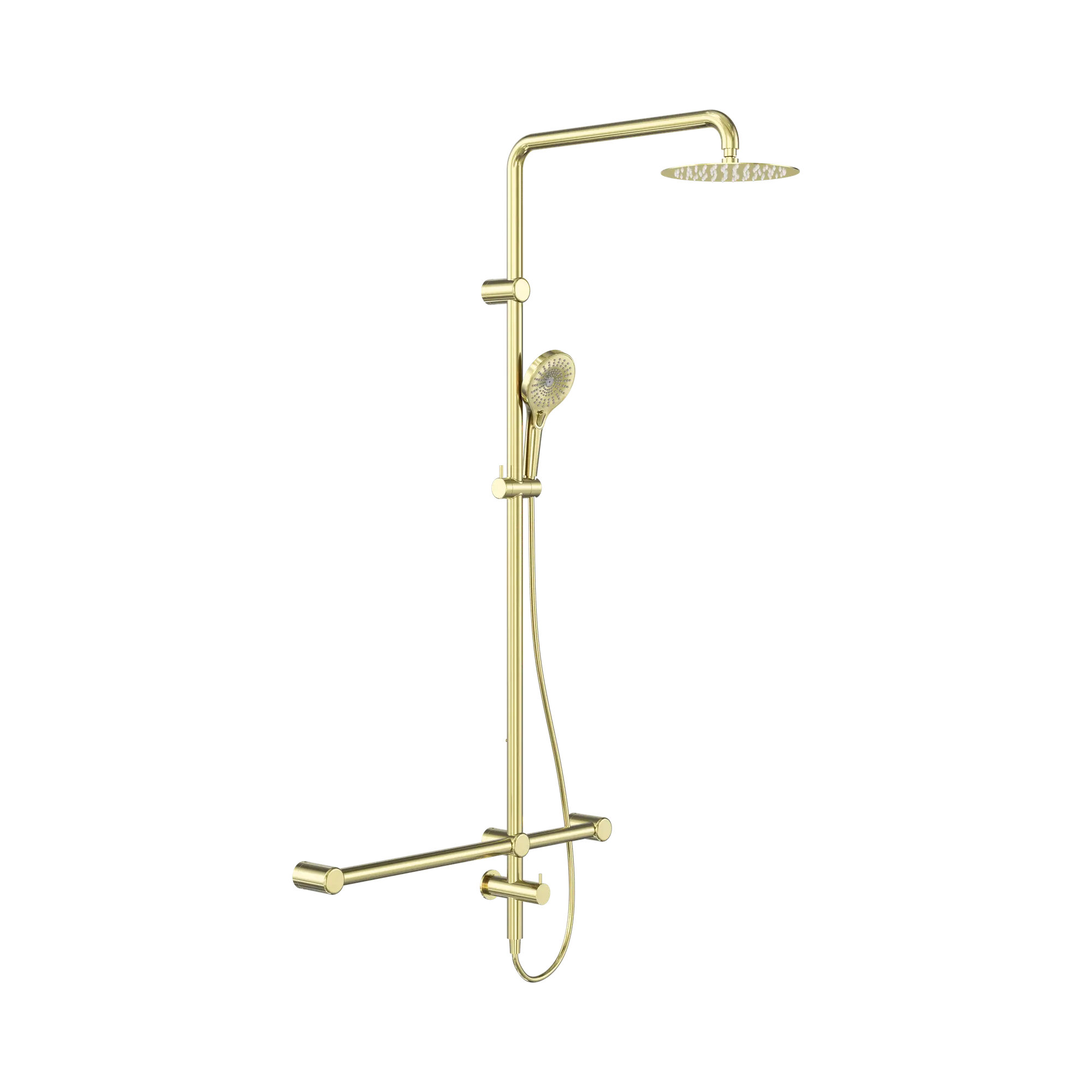 NRCS008 BG Mecca Care 32mm T Bar Grab Rail 1100x750mm Twin Shower Set Brushed Gold image 1