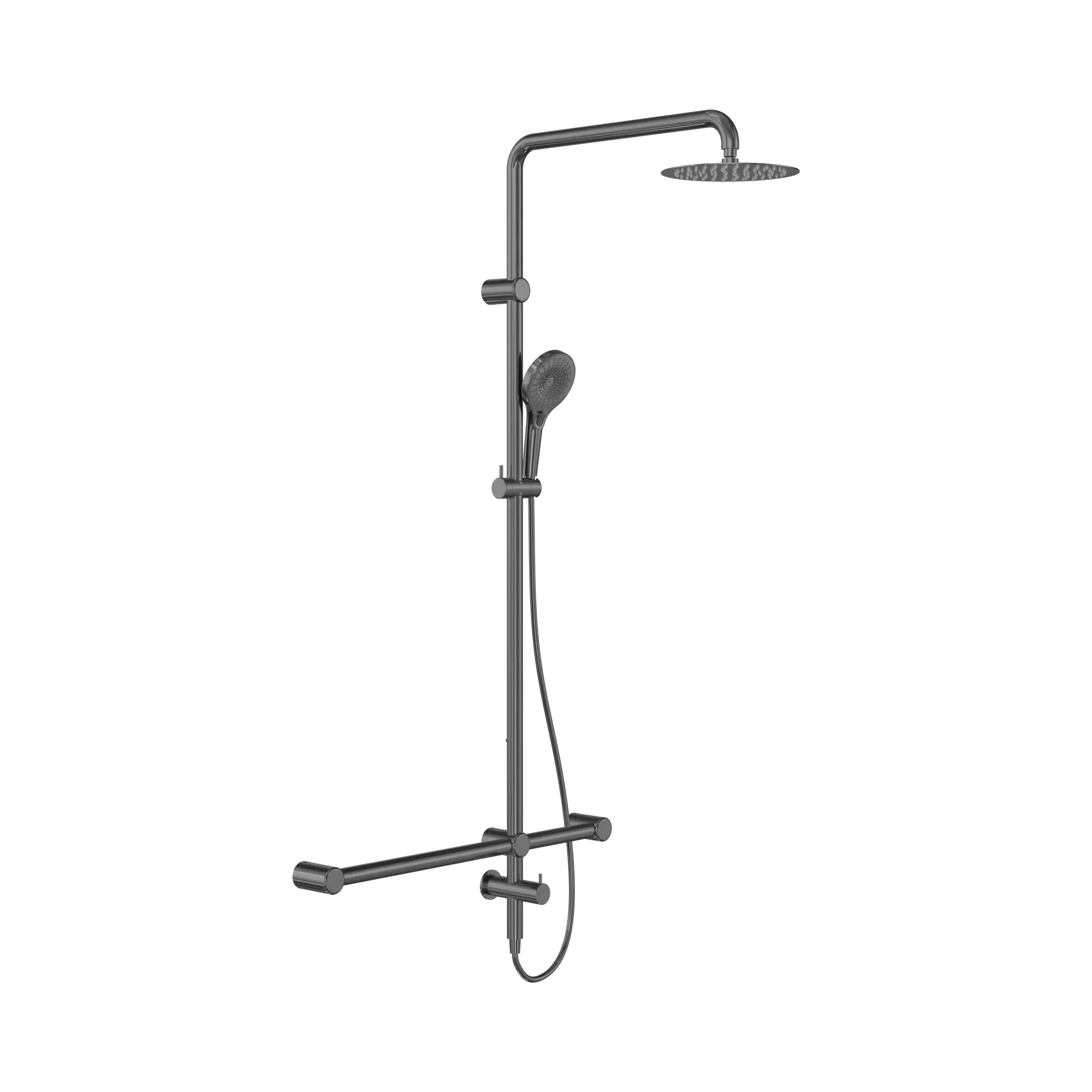 NRCS008 GM Mecca Care 32mm T Bar Grab Rail 1100x750mm Twin Shower Set Gun Metal image 1