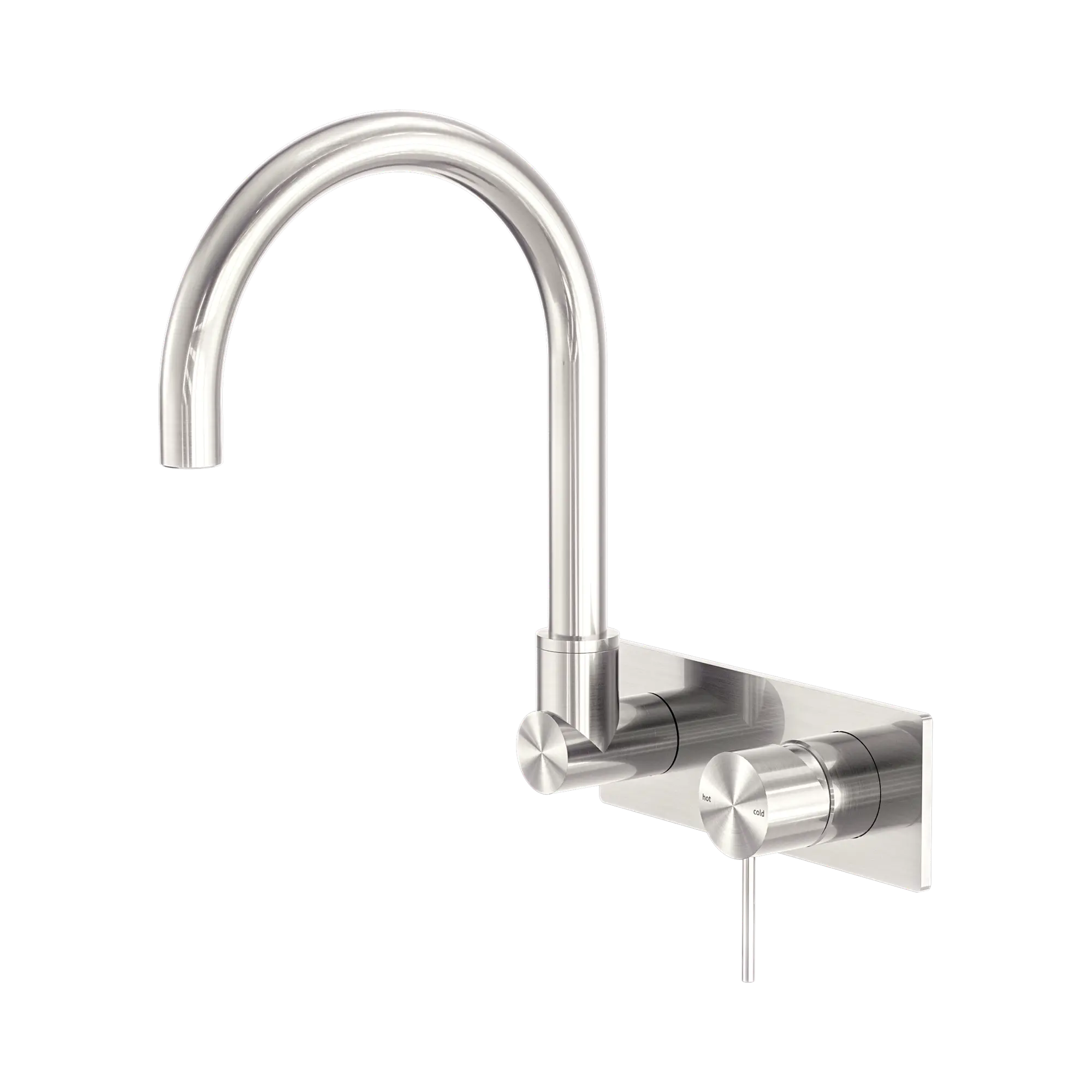 NR221910 QBN Mecca Wall Basin Bath Mixer Swivel Spout Brushed Nickel image 1