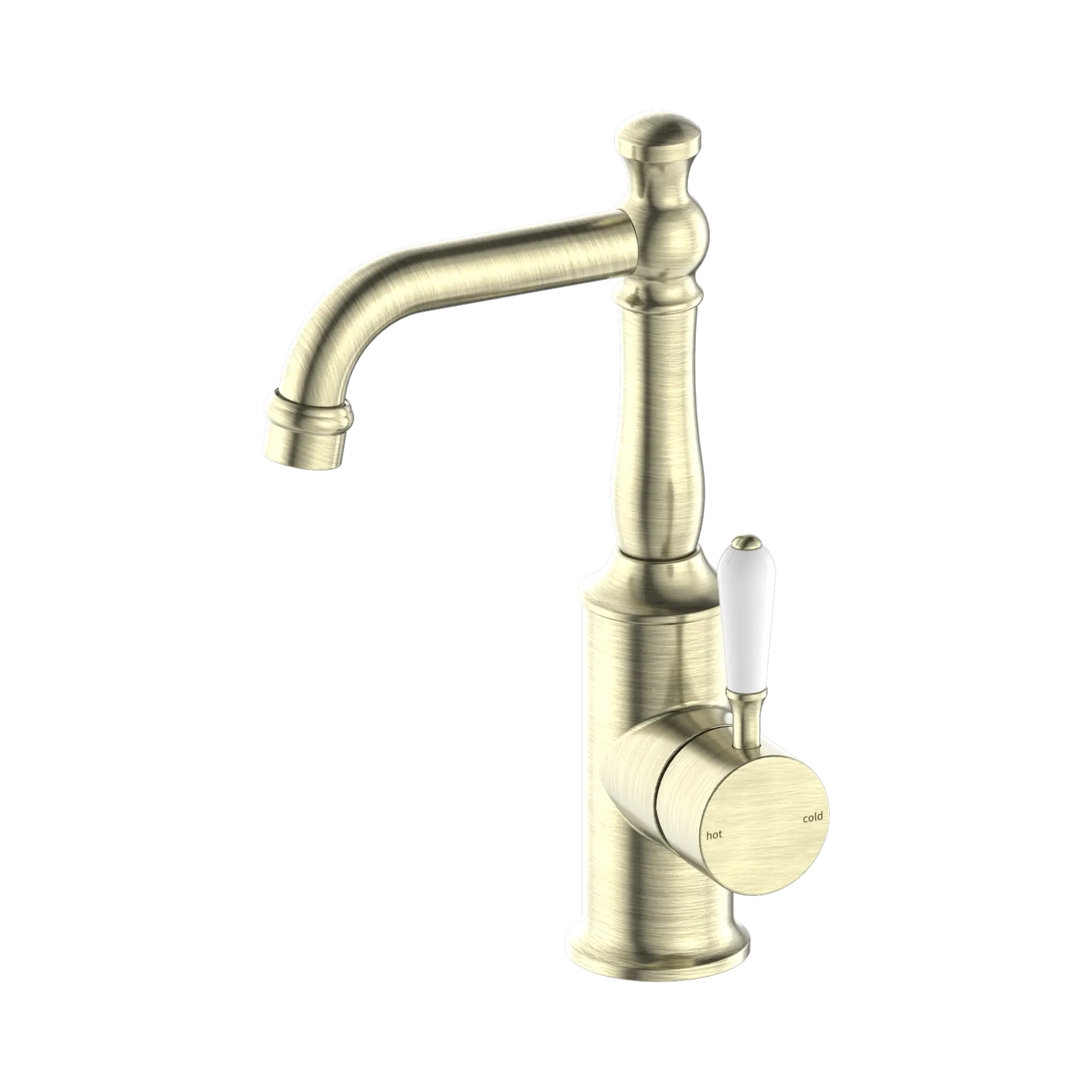 NR69210101 AB York Basin Mixer With White Porcelain Lever Aged Brass image 1