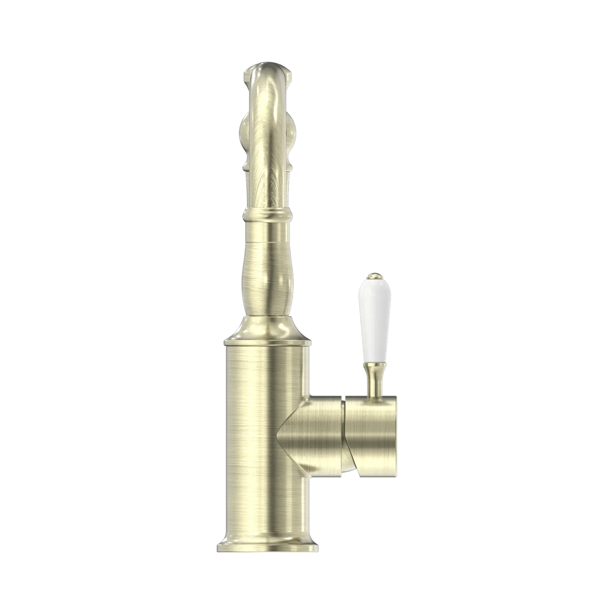 NR69210201 AB York Basin Mixer Hook Spout With White Porcelain Lever Aged Brass image 2