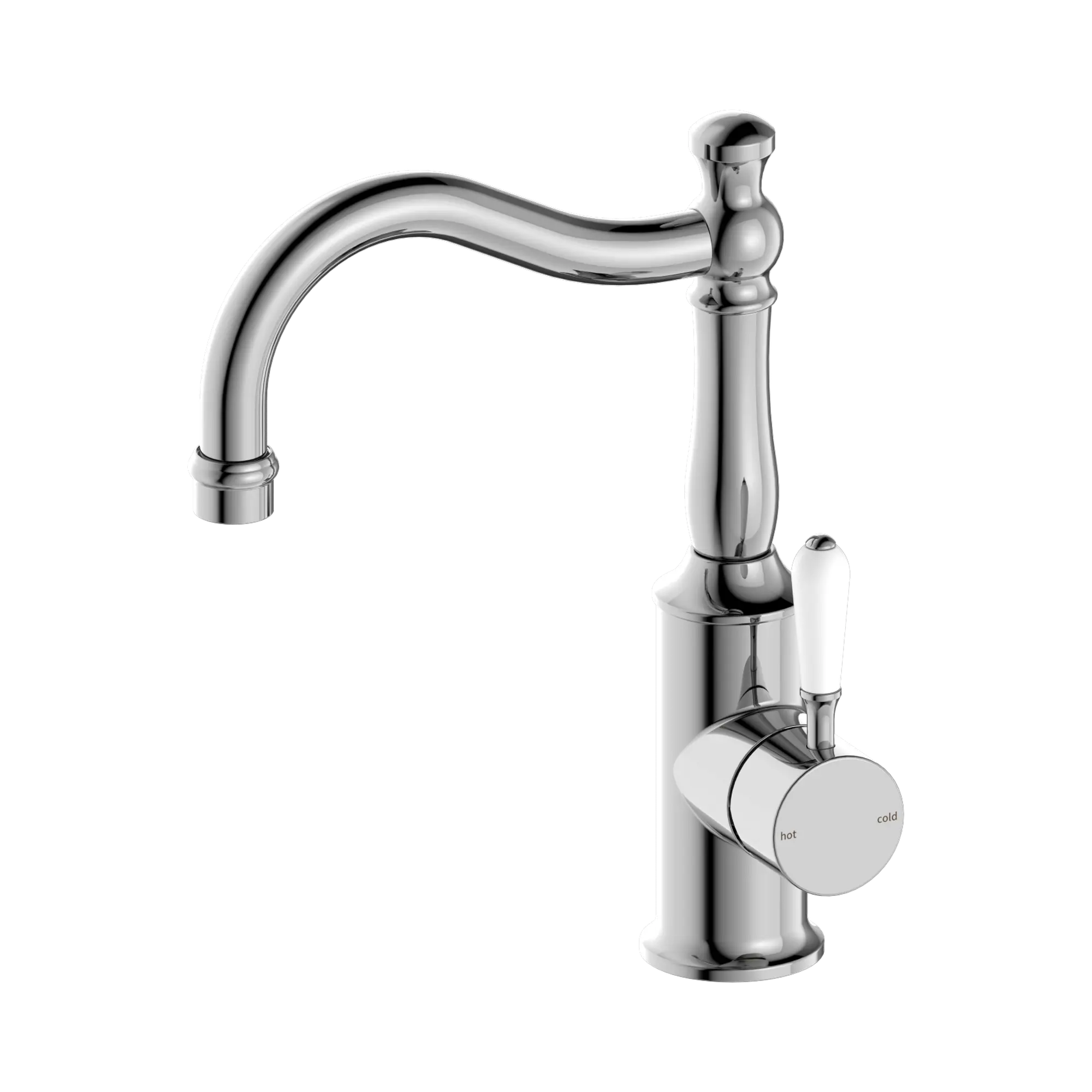 NR69210201 CH York Basin Mixer Hook Spout With White Porcelain Lever Chrome image 1