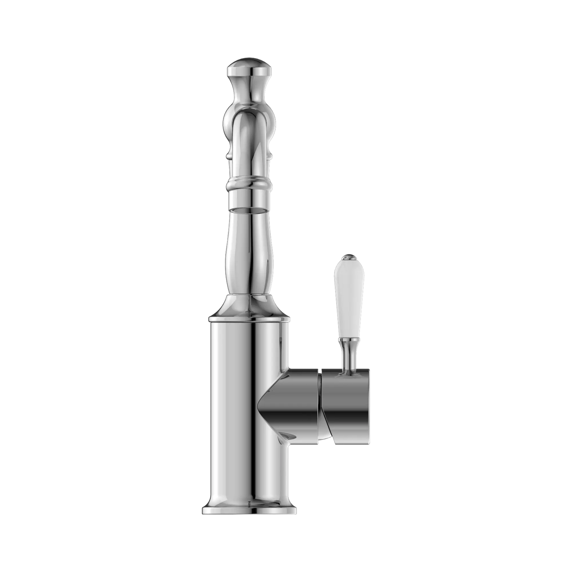 NR69210201 CH York Basin Mixer Hook Spout With White Porcelain Lever Chrome image 2