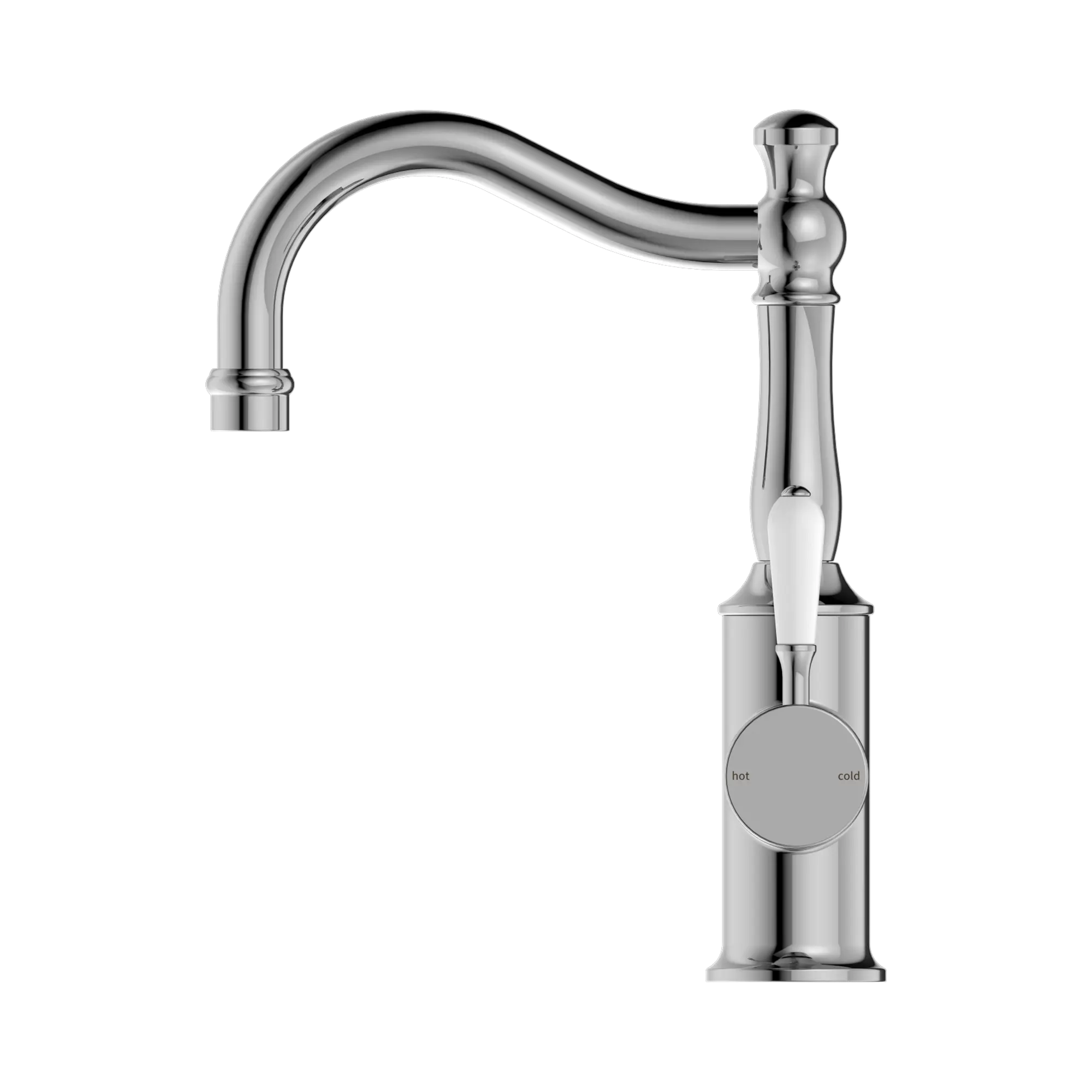 NR69210201 CH York Basin Mixer Hook Spout With White Porcelain Lever Chrome image 3