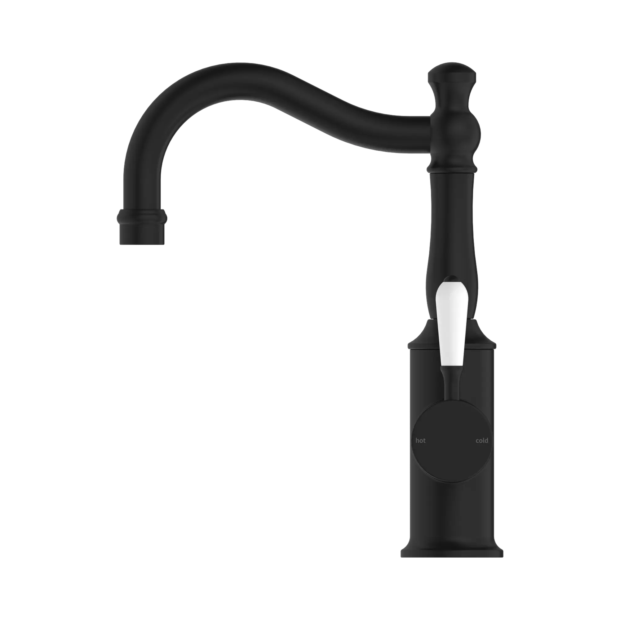 NR69210201 MB York Basin Mixer Hook Spout With White Porcelain Lever Matte Black image 1