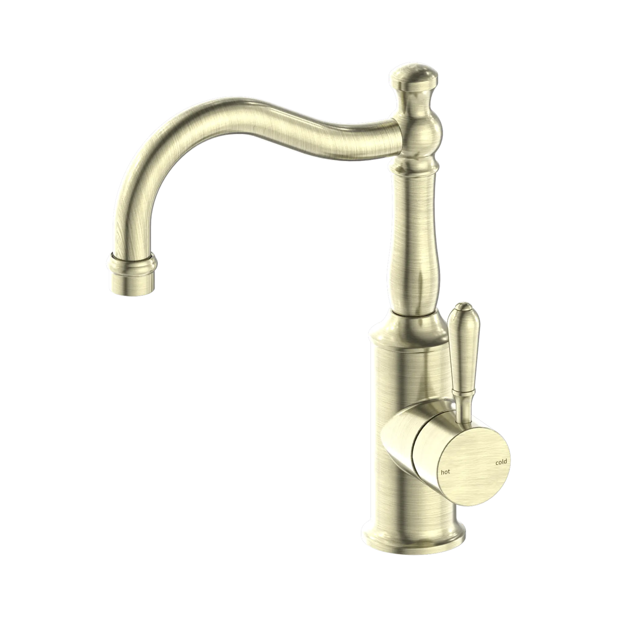 NR69210202 AB York Basin Mixer Hook Spout With Metal Lever Aged Brass image 3