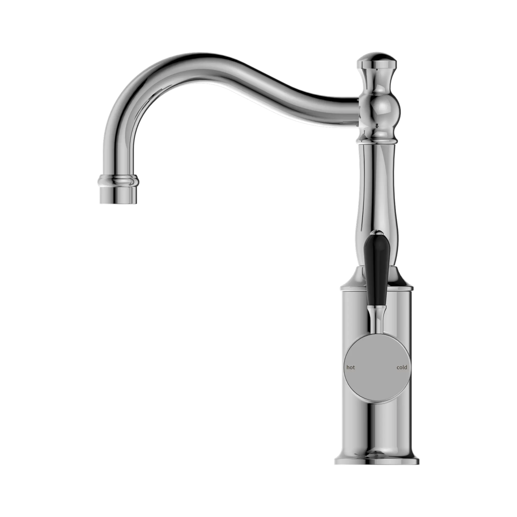 NR69210203 CH York Basin Mixer Hook Spout With Black Porcelain Lever Chrome image 1