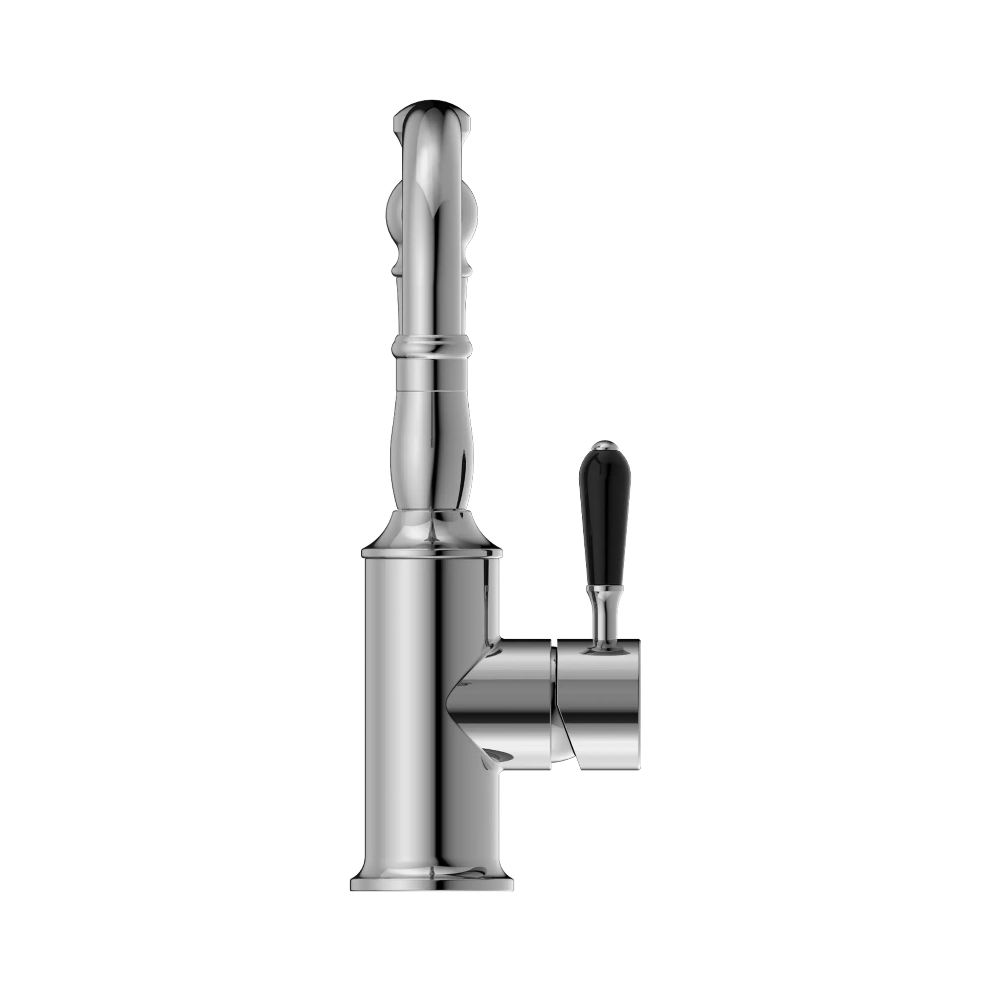 NR69210203 CH York Basin Mixer Hook Spout With Black Porcelain Lever Chrome image 2