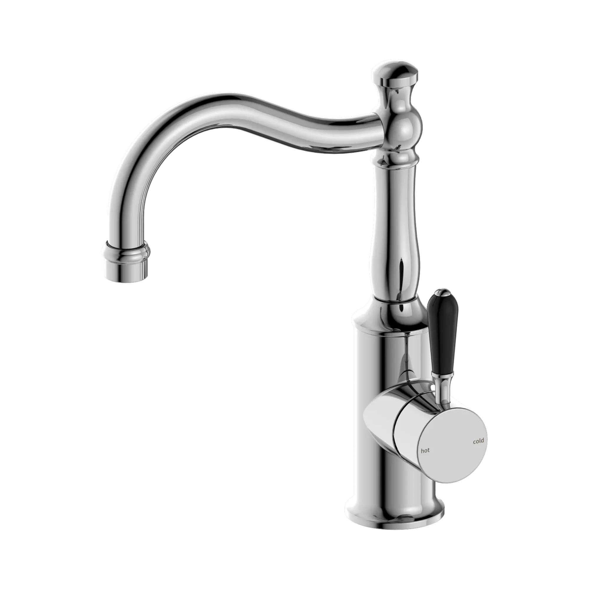 NR69210203 CH York Basin Mixer Hook Spout With Black Porcelain Lever Chrome image 3