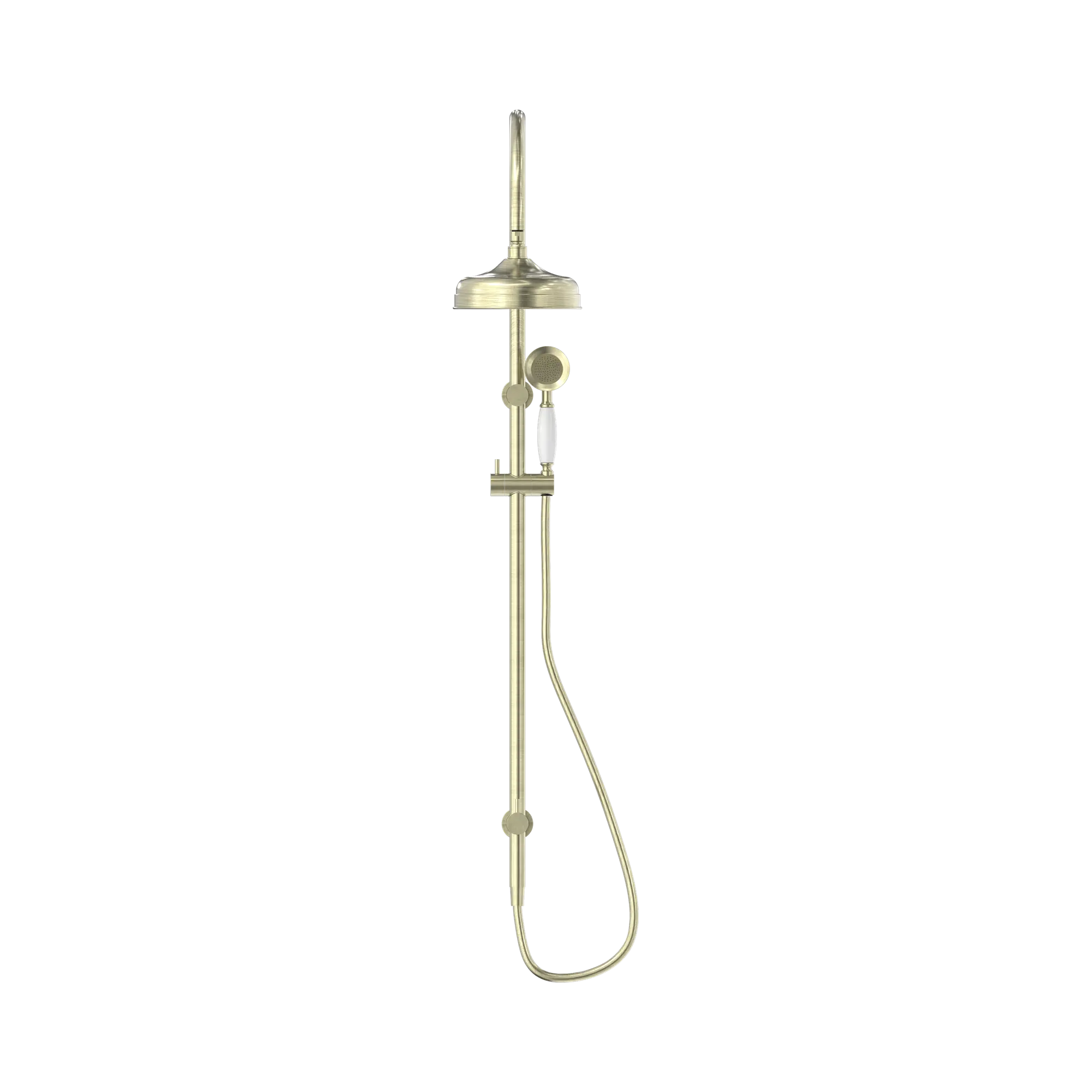 NR69210501 AB York Twin Shower With White Porcelain Hand Shower Aged Brass image 2