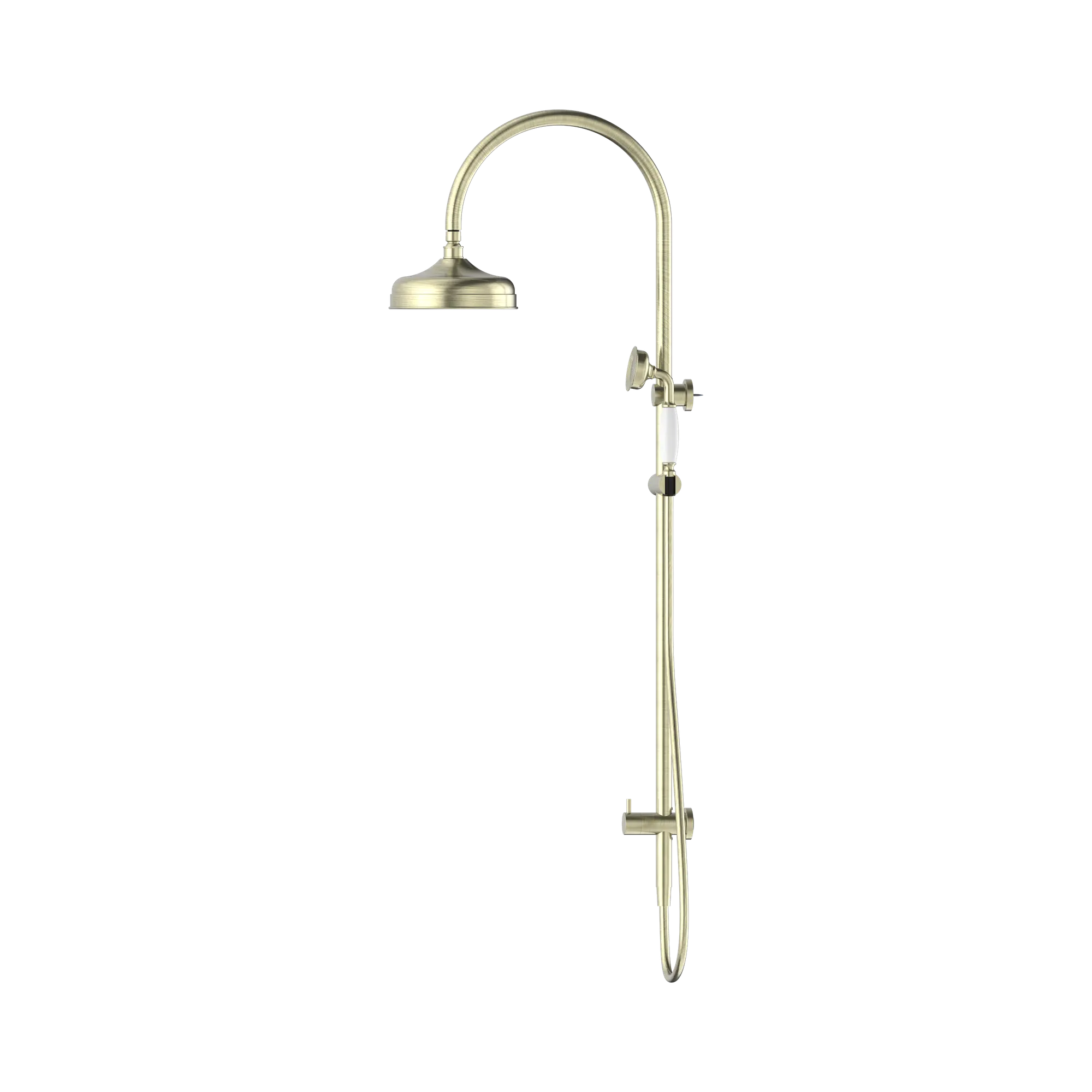 NR69210501 AB York Twin Shower With White Porcelain Hand Shower Aged Brass image 3