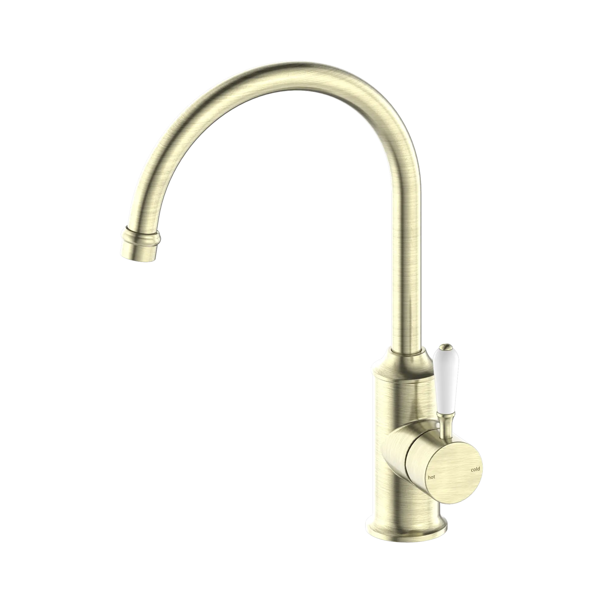 NR69210601 AB York Kitchen Mixer Gooseneck Spout With White Porcelain Lever Aged Brass image 1