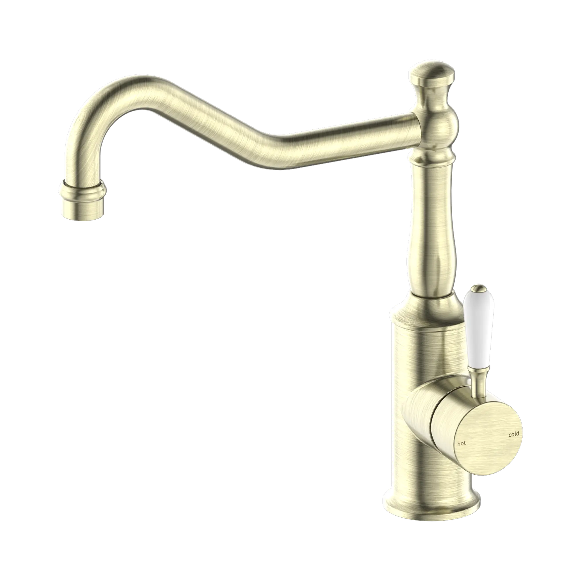 NR69210701 AB York Kitchen Mixer Hook Spout With White Porcelain Lever Aged Brass image 1