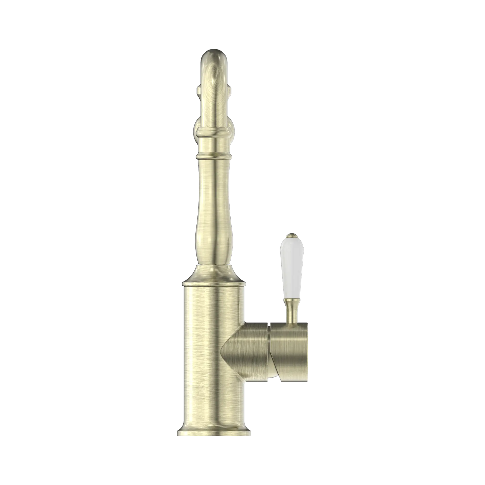NR69210701 AB York Kitchen Mixer Hook Spout With White Porcelain Lever Aged Brass image 2