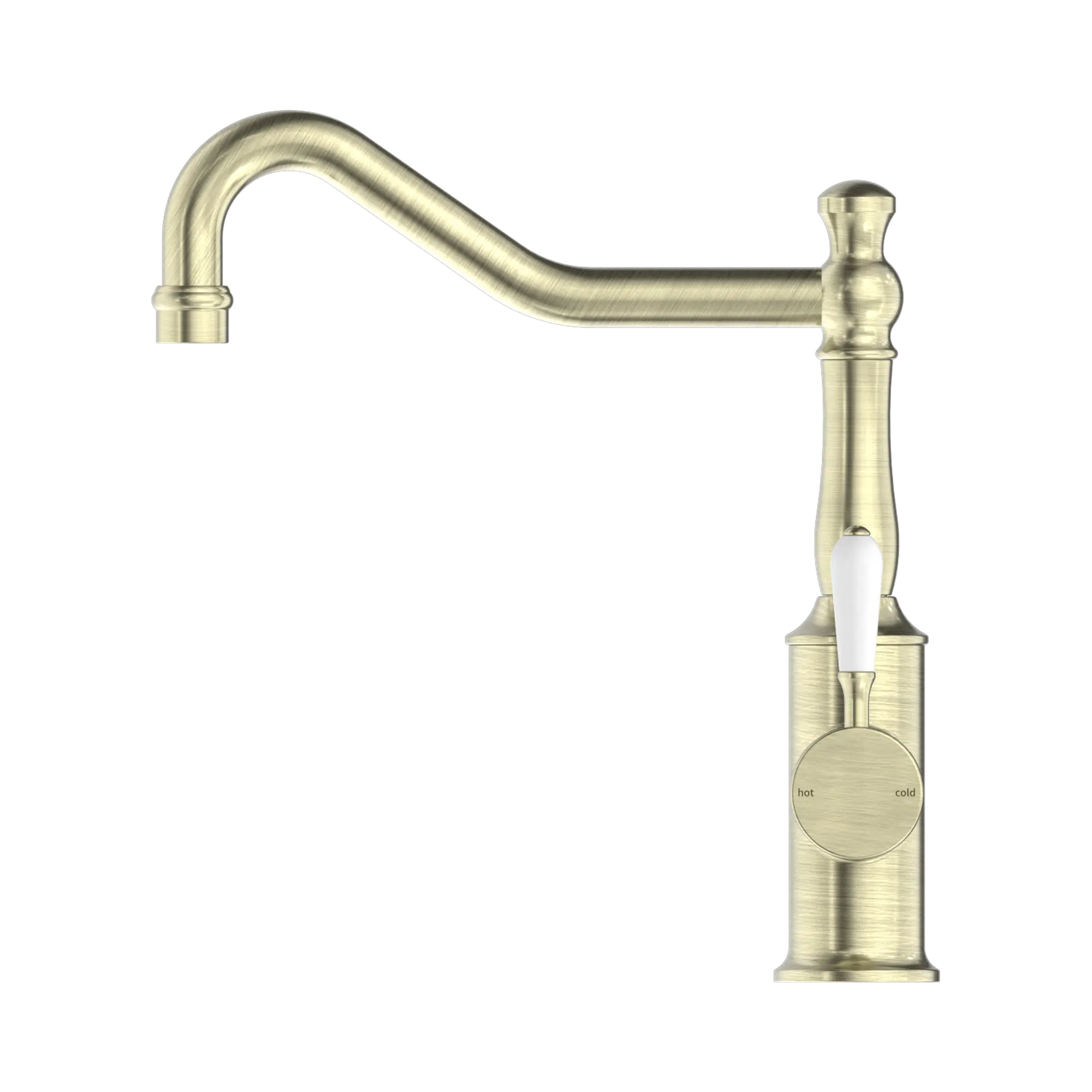 NR69210701 AB York Kitchen Mixer Hook Spout With White Porcelain Lever Aged Brass image 3