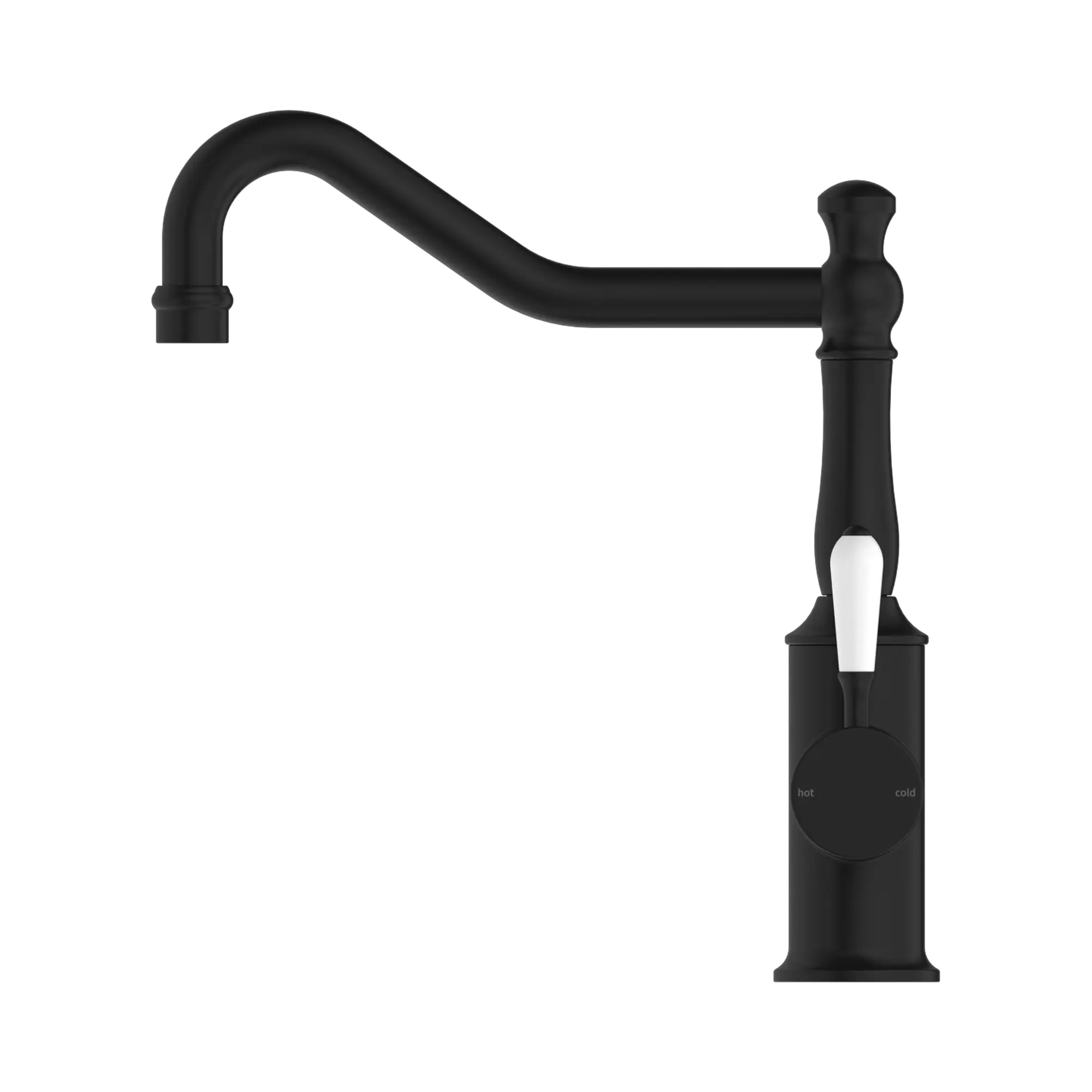 NR69210701 MB York Kitchen Mixer Hook Spout With White Porcelain Lever Matte Black image 3