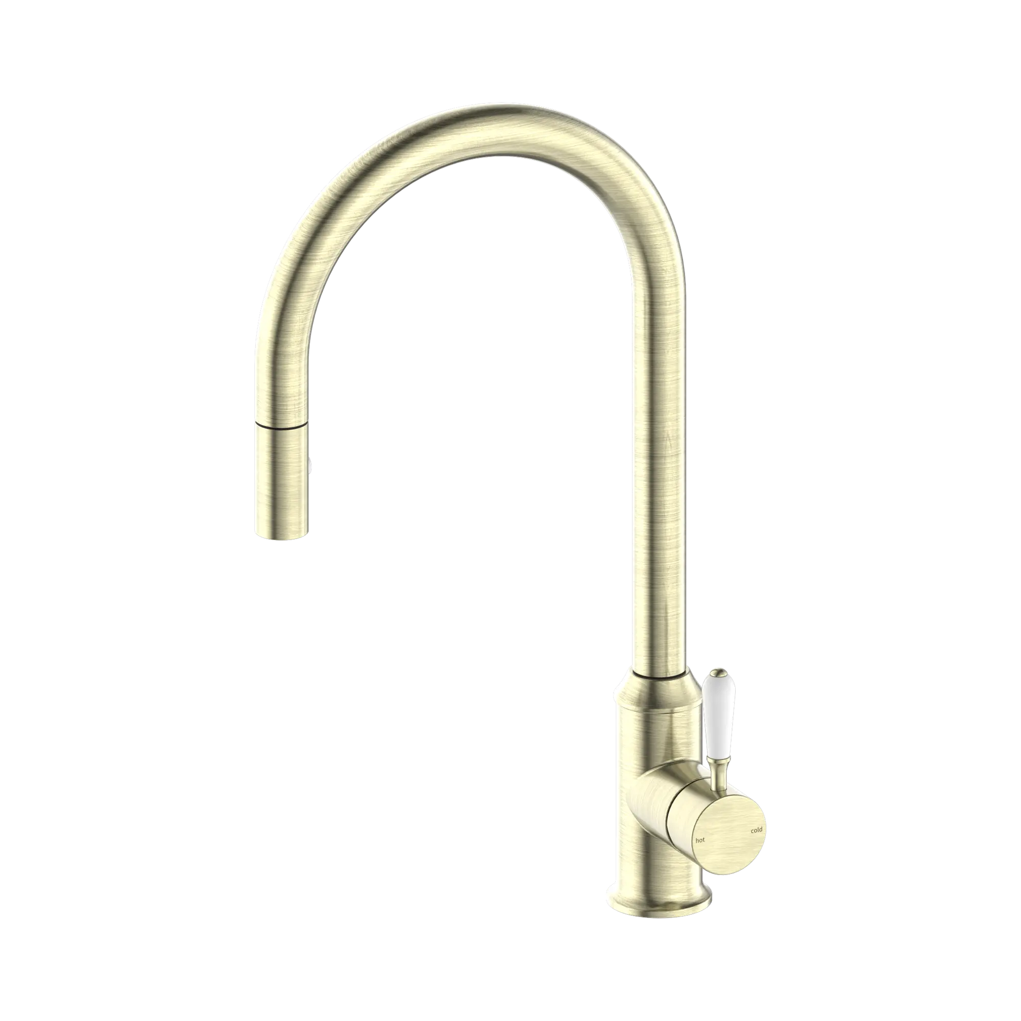 NR69210801 AB York Pull Out Sink Mixer With Vegie Spray Function With White Porcelain Lever Aged Brass image 1