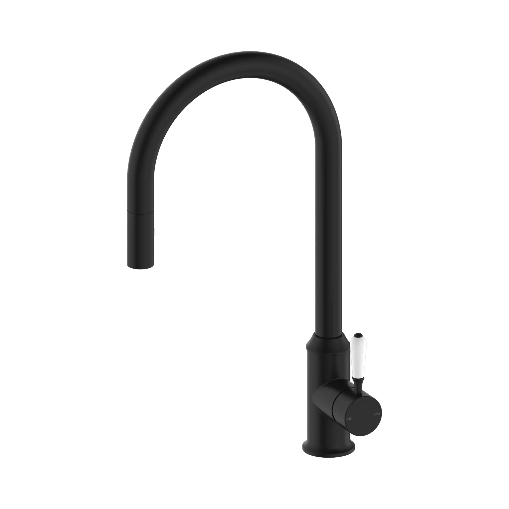 NR69210801 MB York Pull Out Sink Mixer With Vegie Spray Function With White Porcelain Lever Matte Black image 1
