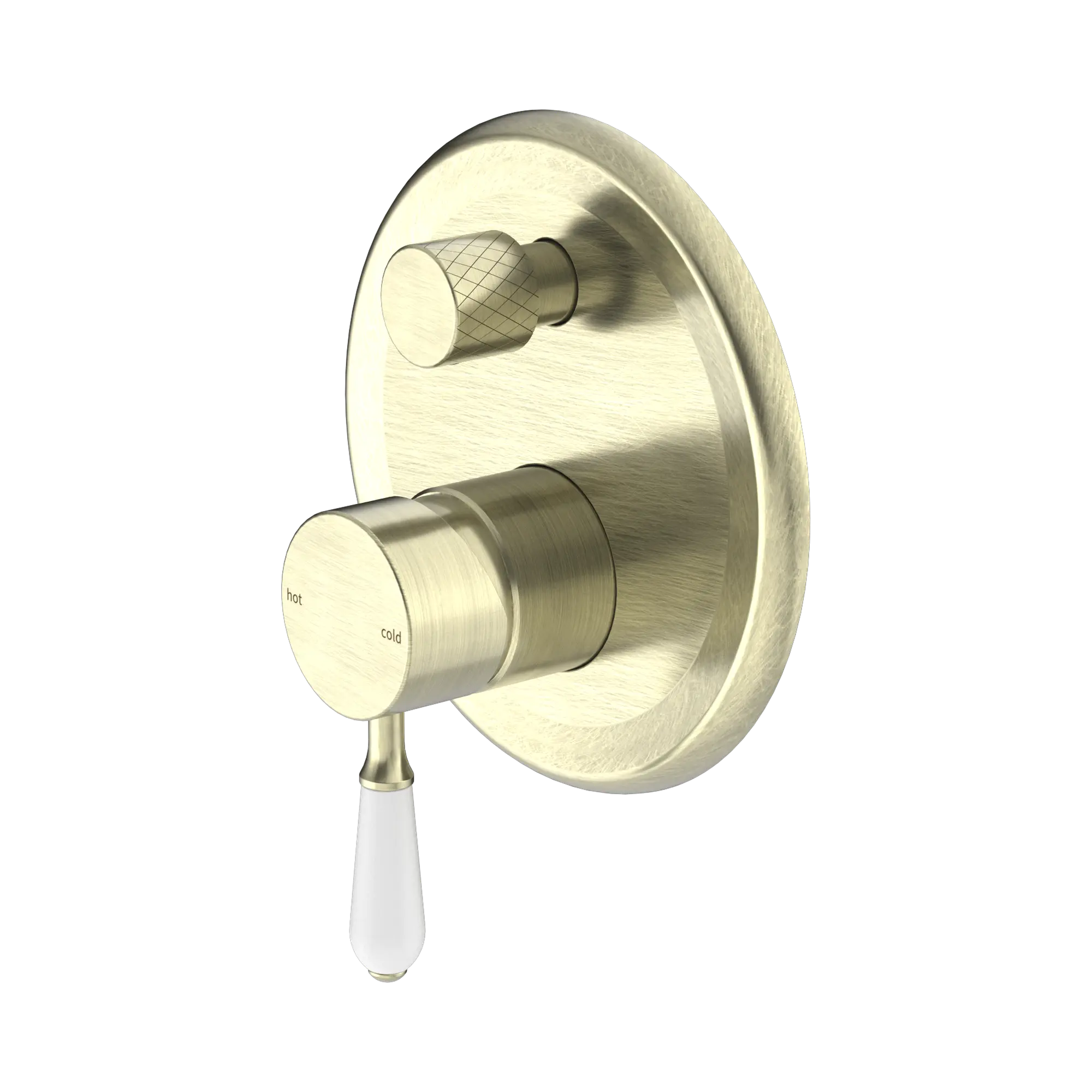 NR692109a01 AB York Shower Mixer With Divertor With White Porcelain Lever Aged Brass image 1