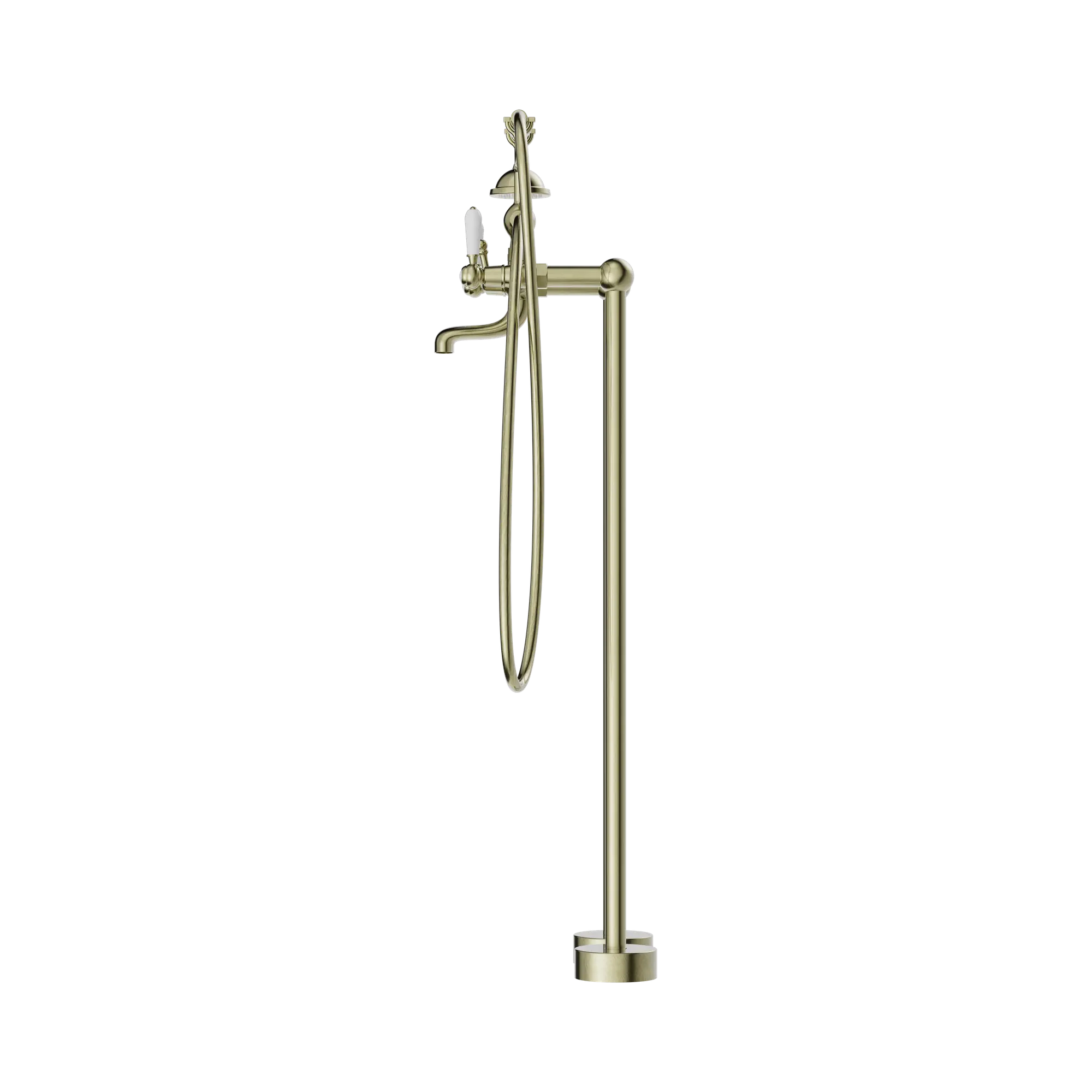 NR692103a01 AB York Freestanding Bath Set With White Porcelain Hand Shower Aged Brass image 3