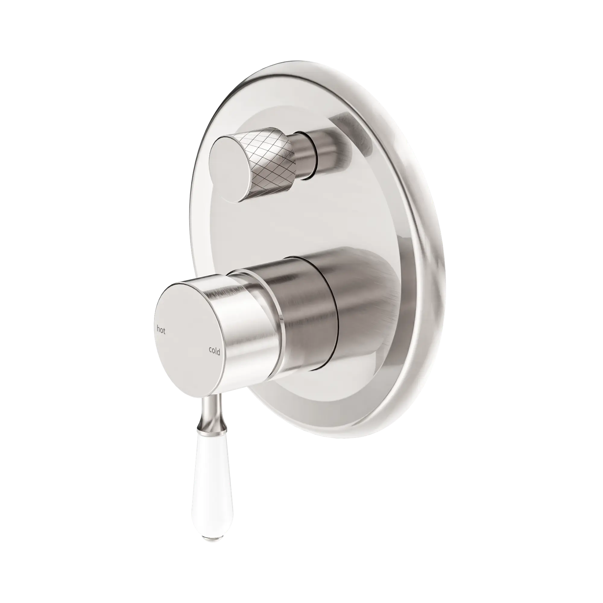 NR692109a01 BN York Shower Mixer With Divertor With White Porcelain Lever Brushed Nickel image 1