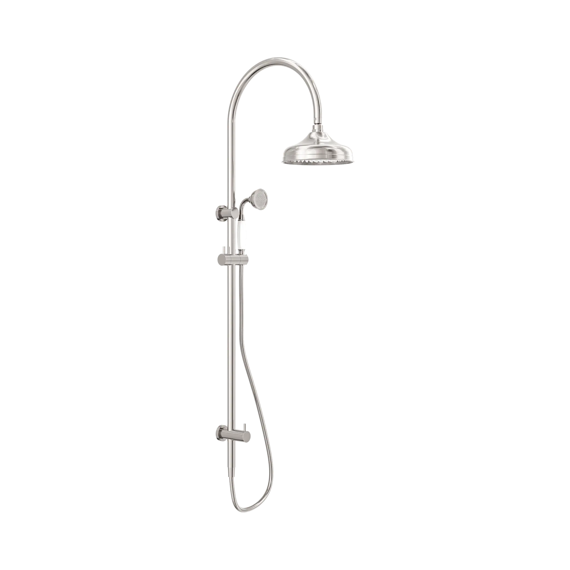 NR69210501 BN York Twin Shower With White Porcelain Hand Shower Brushed Nickel image 1