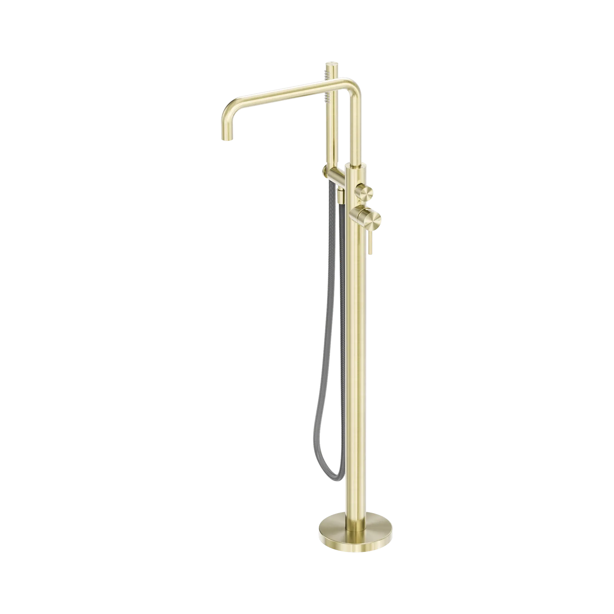 NR162203a01 BG Zen SS316 L Freestanding Bath Mixer With Outdoor Shower Hose Brushed Gold image 1
