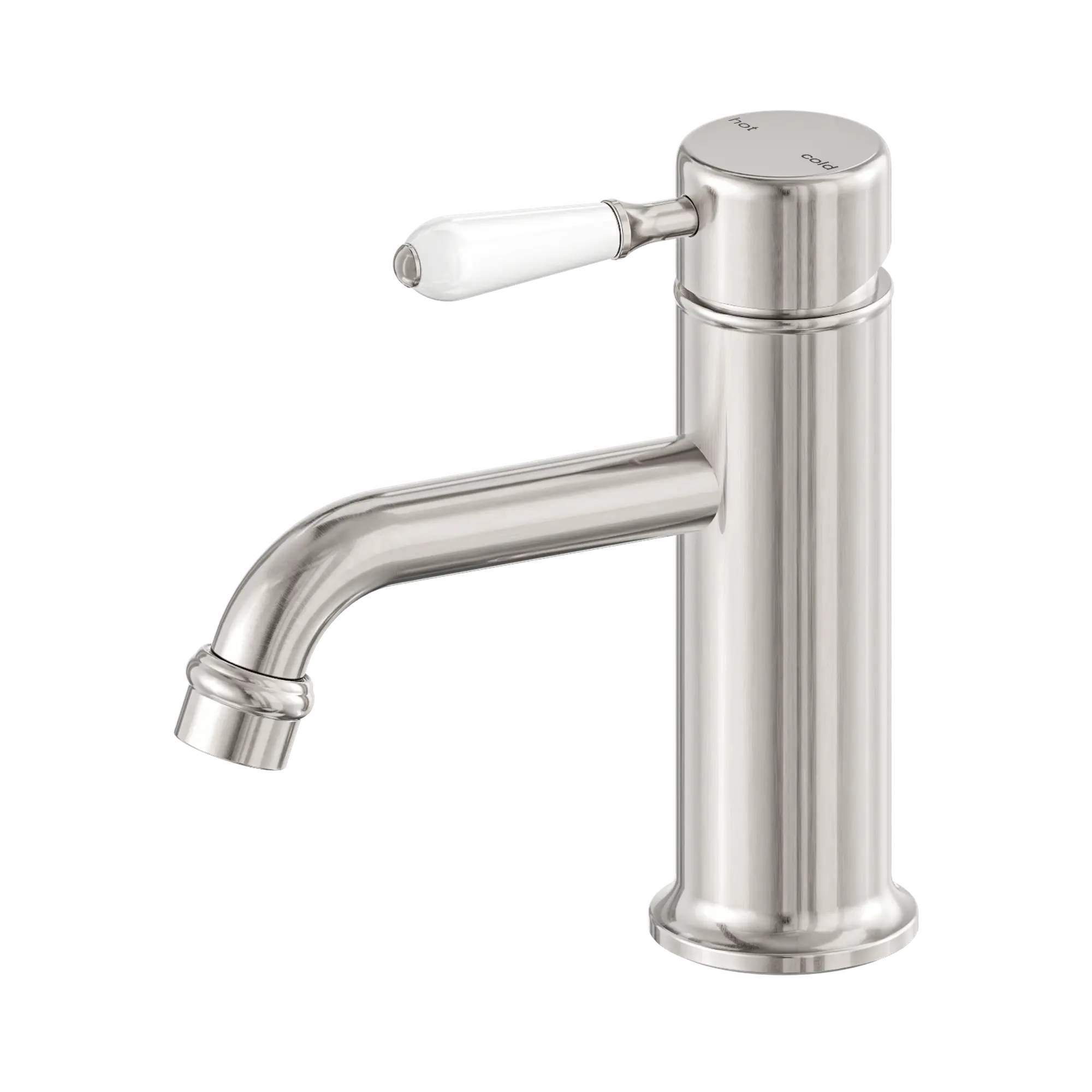 NR692101b01 BN York Straight Basin Mixer With White Porcelain Lever Brushed Nickel image 1