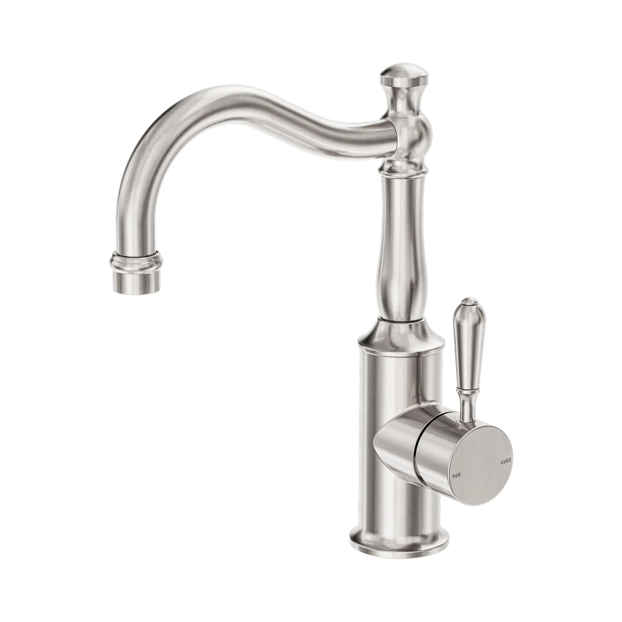 NR69210202 BN York Basin Mixer Hook Spout With Metal Lever Brushed Nickel image 1