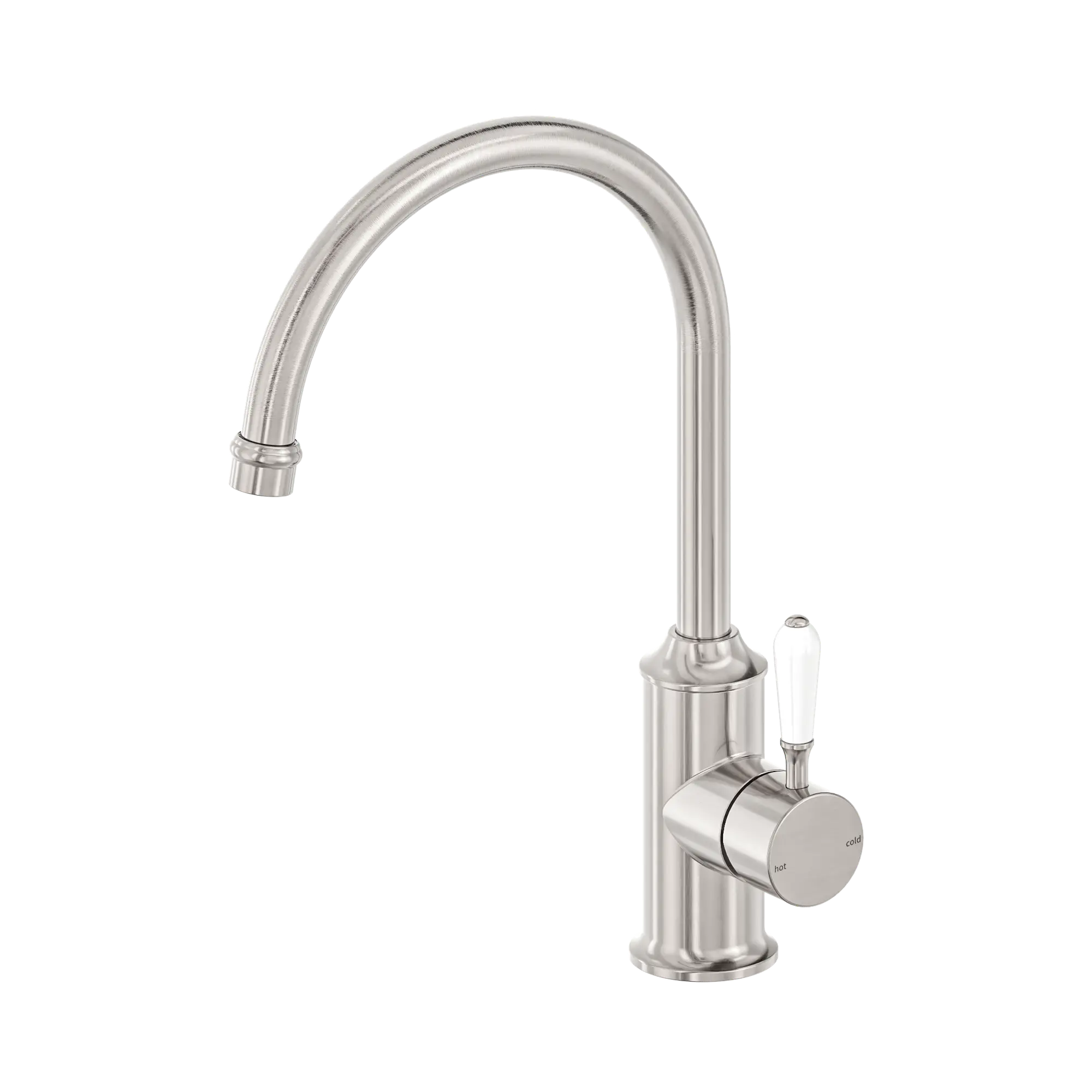 NR69210601 BN York Kitchen Mixer Gooseneck Spout With White Porcelain Lever Brushed Nickel image 1