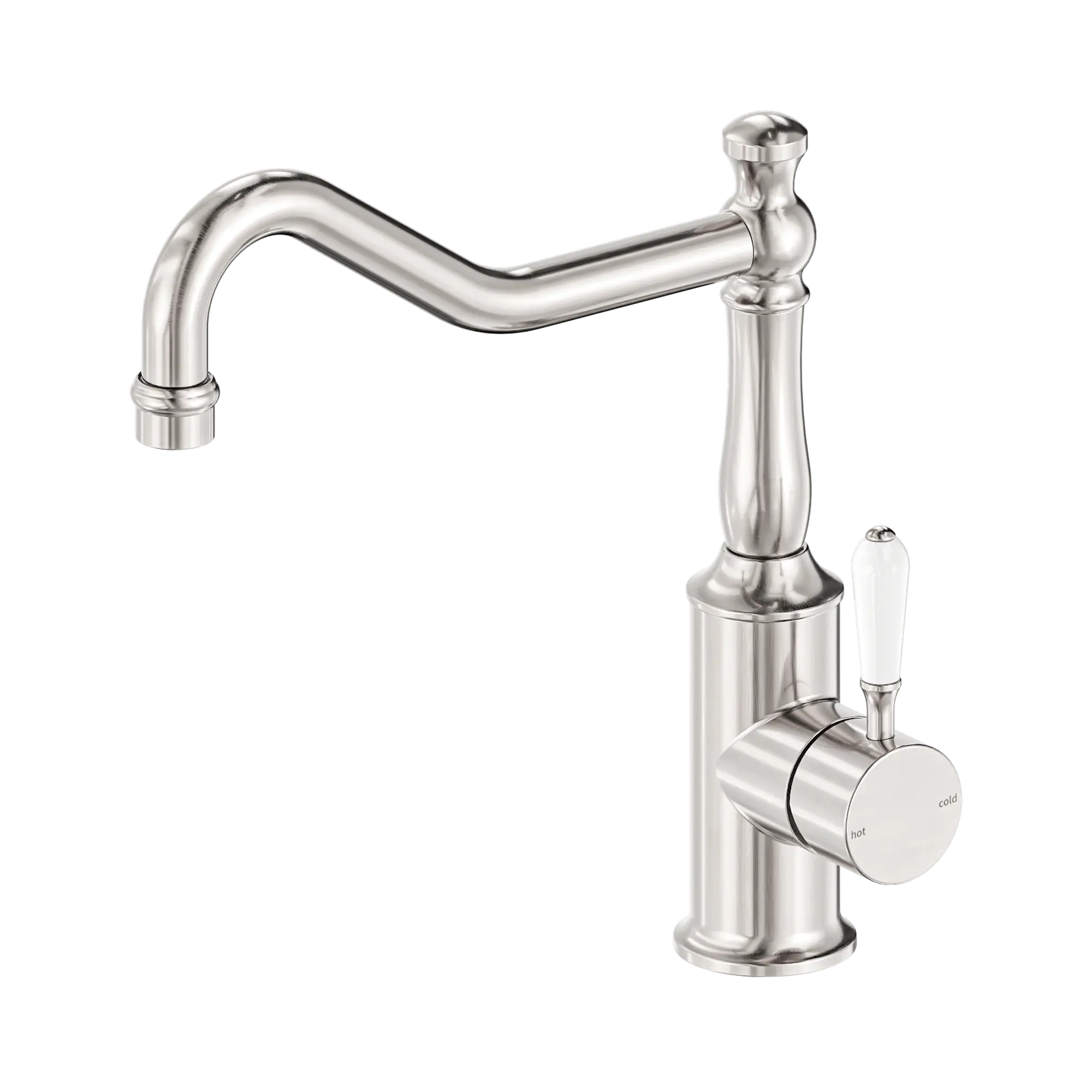 NR69210701 BN York Kitchen Mixer Hook Spout With White Porcelain Lever Brushed Nickel image 1