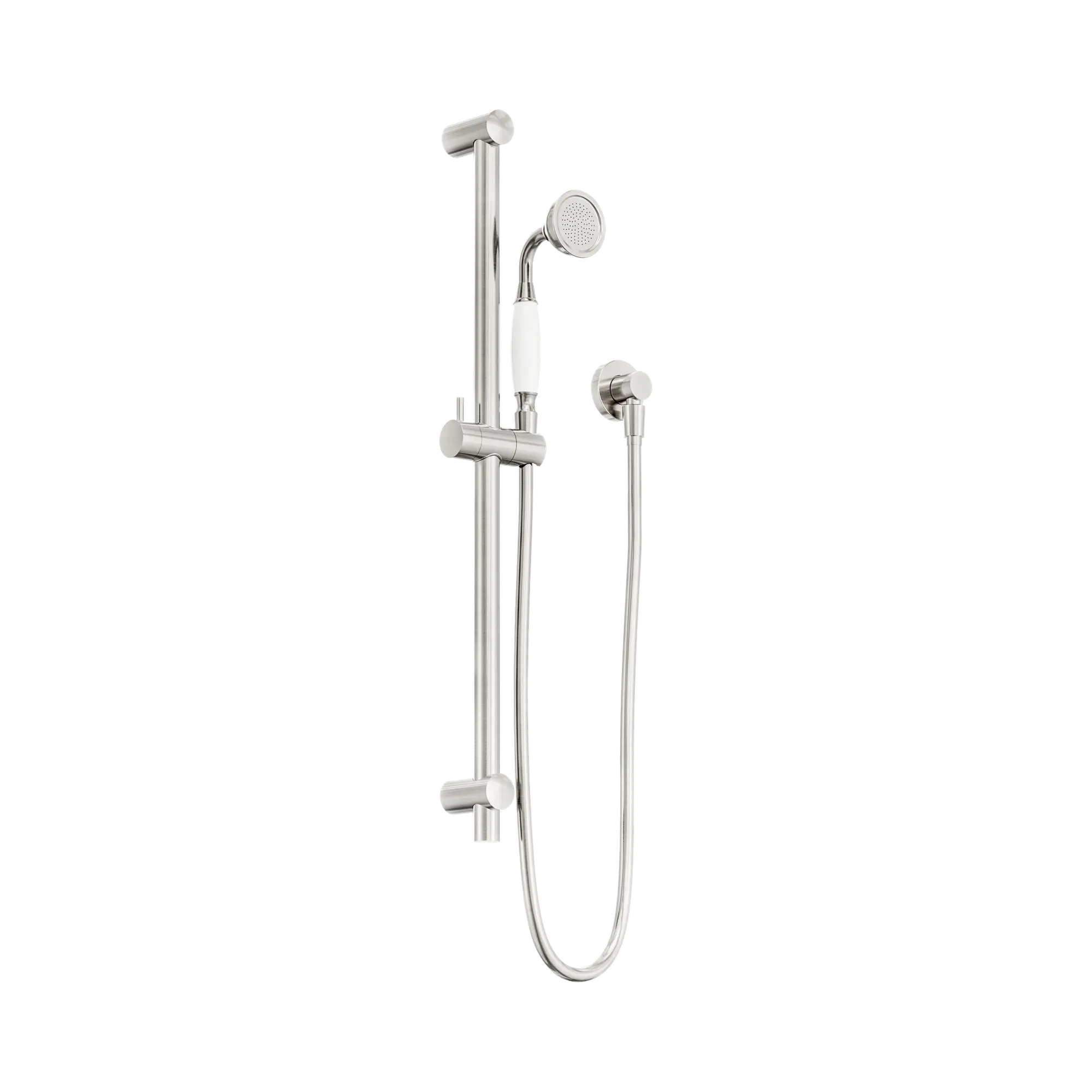 NR692105a01 BN York Shower Rail With White Porcelain Hand Shower Brushed Nickel image 1