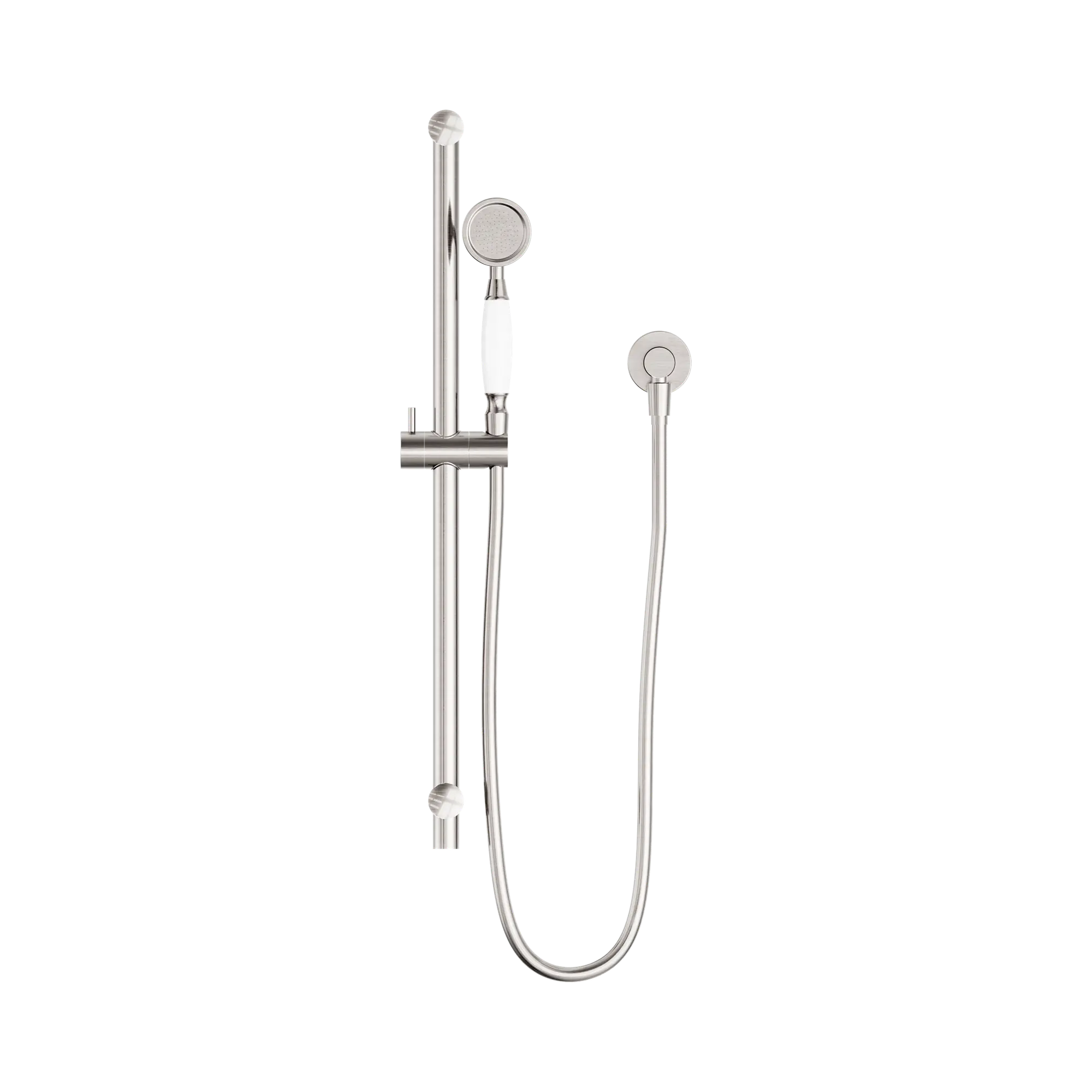 NR692105a01 BN York Shower Rail With White Porcelain Hand Shower Brushed Nickel image 2