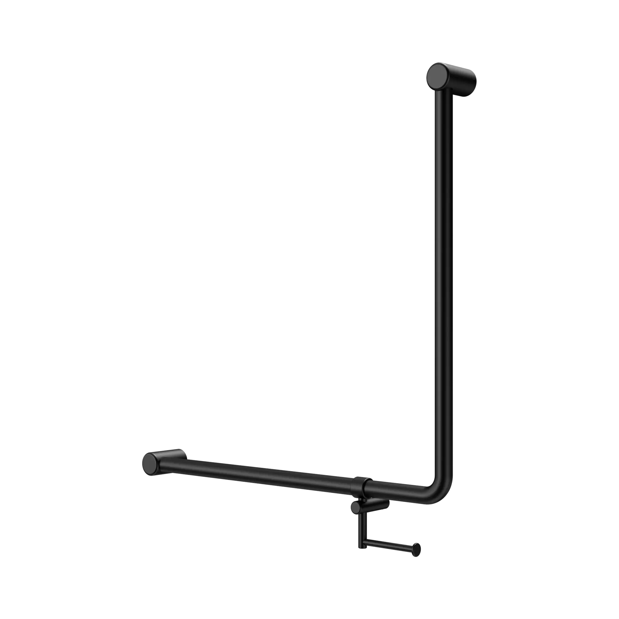 NRCR3290bh MB Mecca Care 32mm 90 Degree Bent Tube Grab Rail 750 X750mm With Toilet Roll Holder Matte Black image 1
