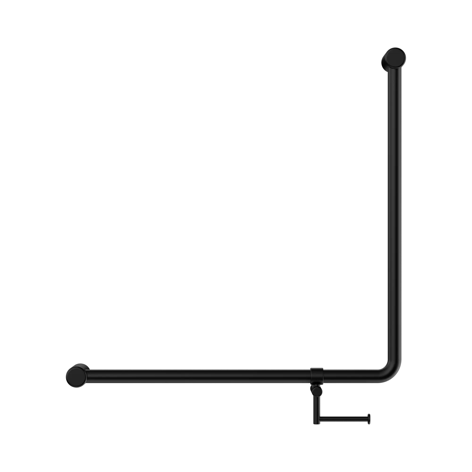 NRCR3290bh MB Mecca Care 32mm 90 Degree Bent Tube Grab Rail 750 X750mm With Toilet Roll Holder Matte Black image 2