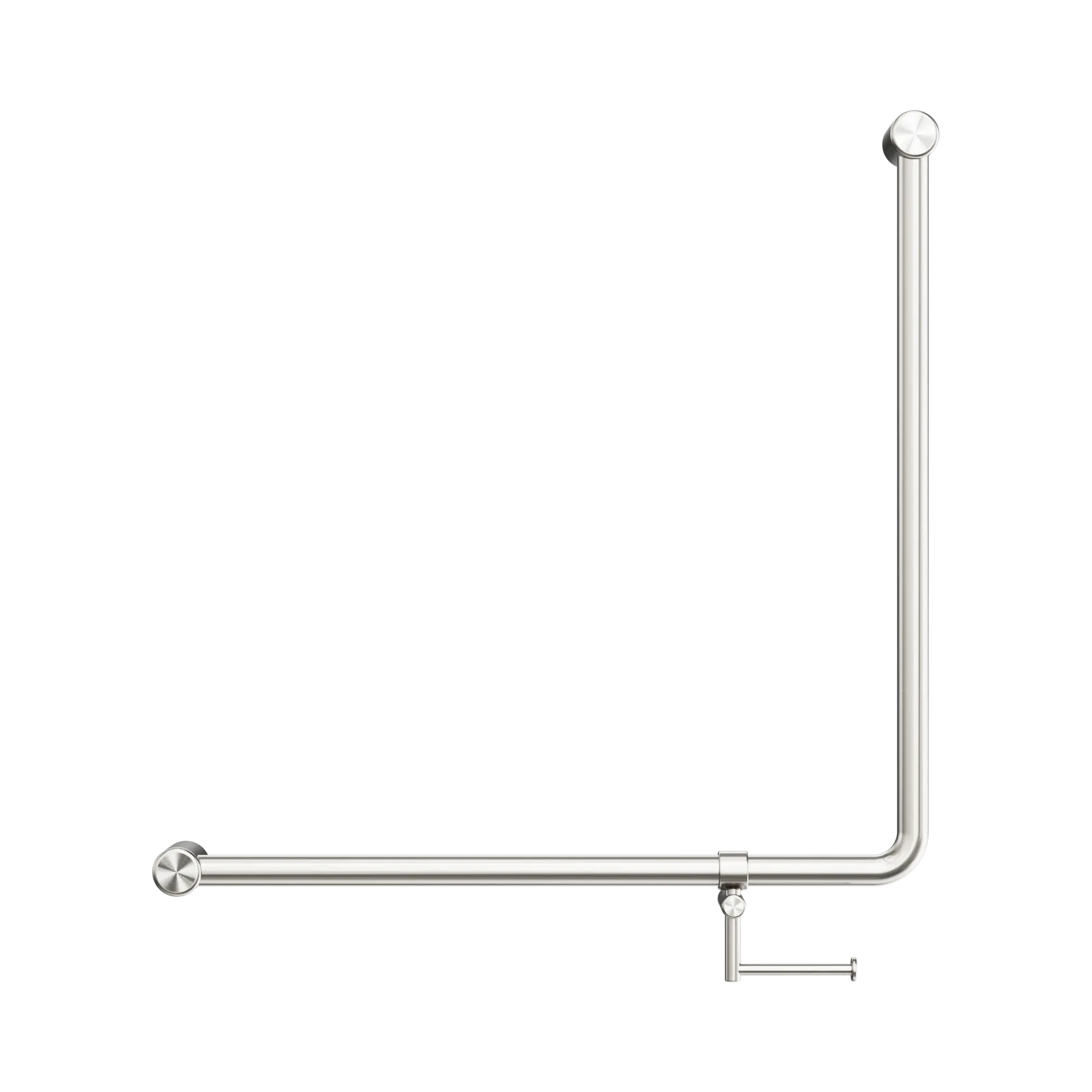 NRCR3290bh BN Mecca Care 32mm 90 Degree Bent Tube Grab Rail 750 X750mm With Toilet Roll Holder Brushed Nickel image 2