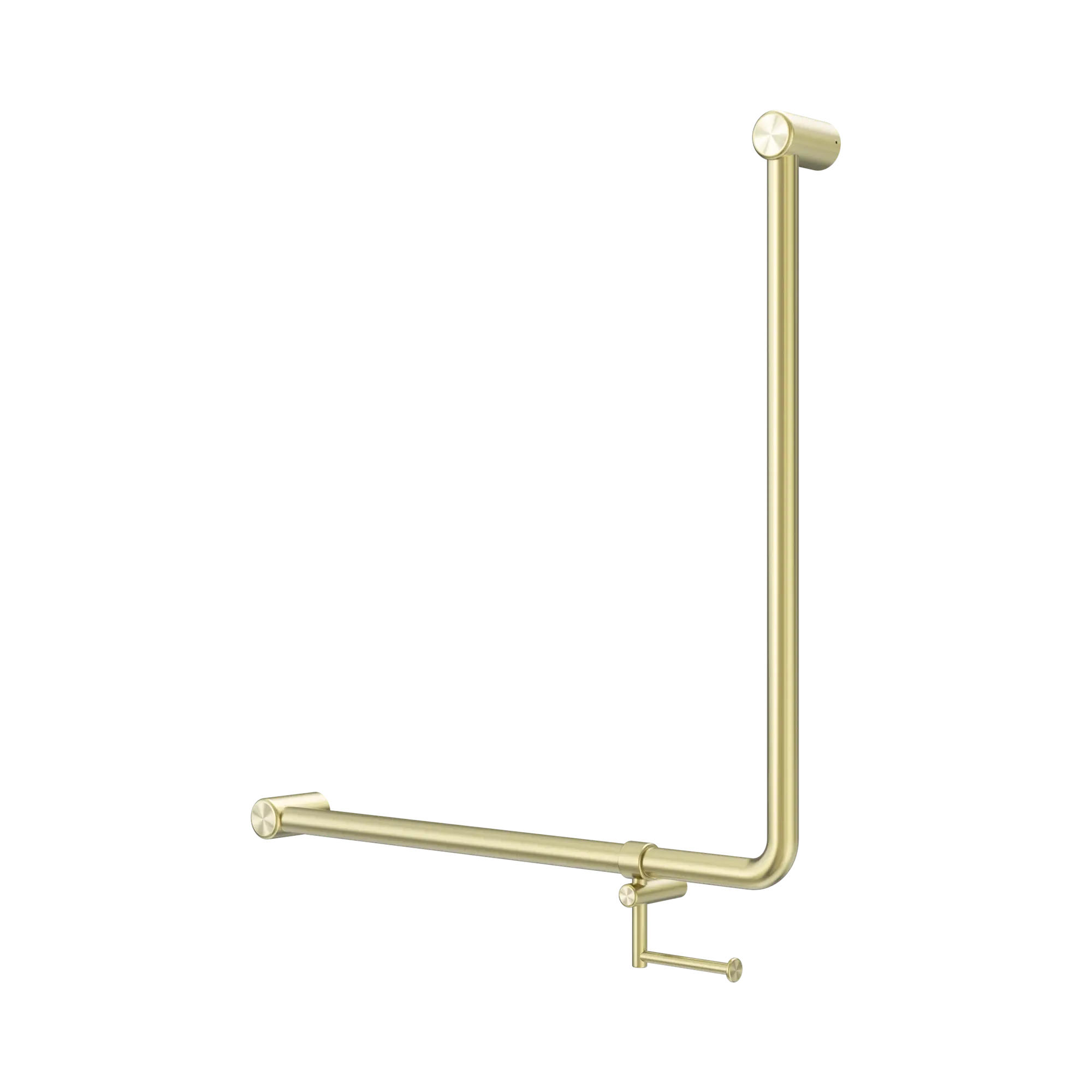 NRCR3290bh BG Mecca Care 32mm 90 Degree Bent Tube Grab Rail 750 X750mm With Toilet Roll Holder Brushed Gold image 1