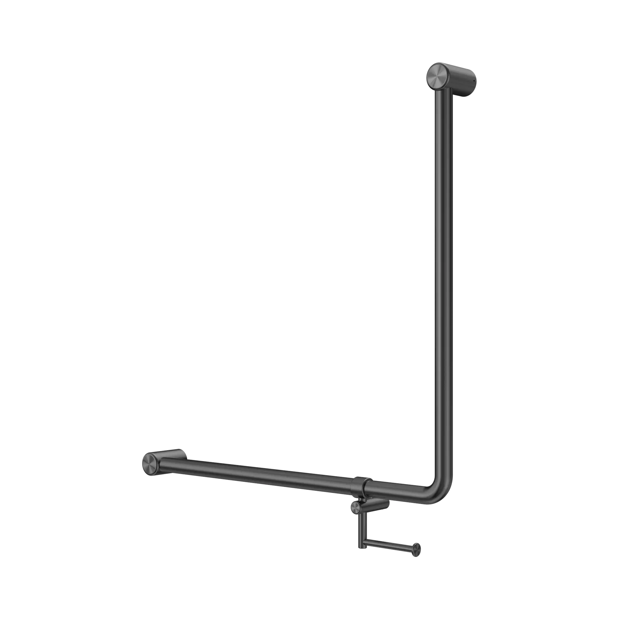 NRCR3290bh GM Mecca Care 32mm 90 Degree Bent Tube Grab Rail 750 X750mm With Toilet Roll Holder Gun Metal image 1