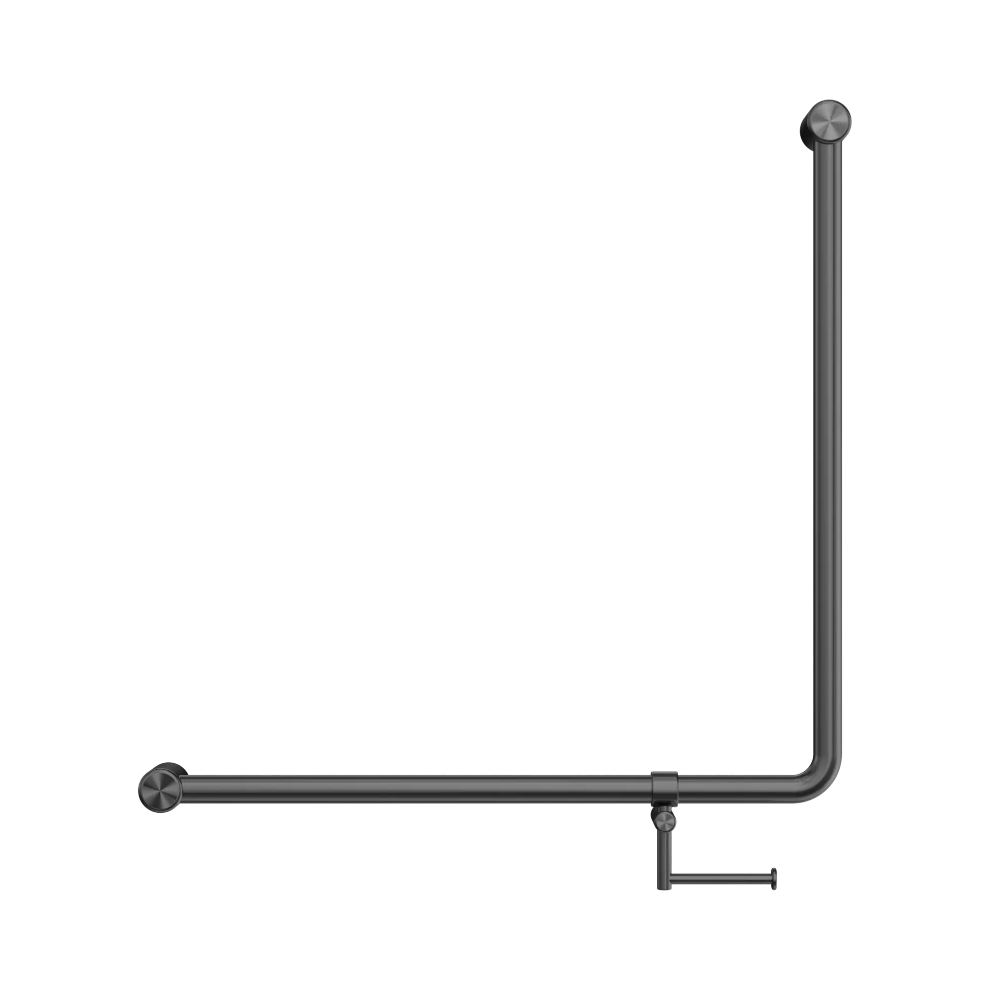 NRCR3290bh GM Mecca Care 32mm 90 Degree Bent Tube Grab Rail 750 X750mm With Toilet Roll Holder Gun Metal image 2