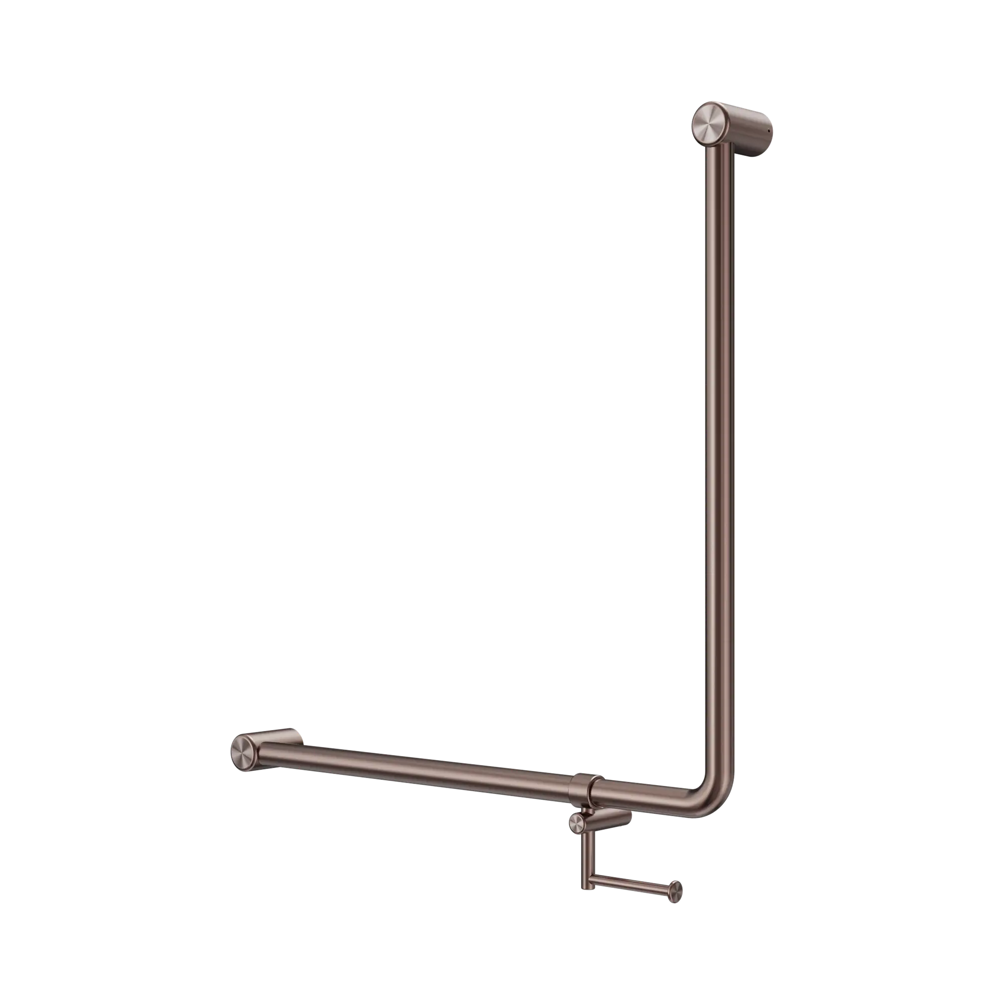 NRCR3290bh BZ Mecca Care 32mm 90 Degree Bent Tube Grab Rail 750 X750mm With Toilet Roll Holder Brushed Bronze image 1