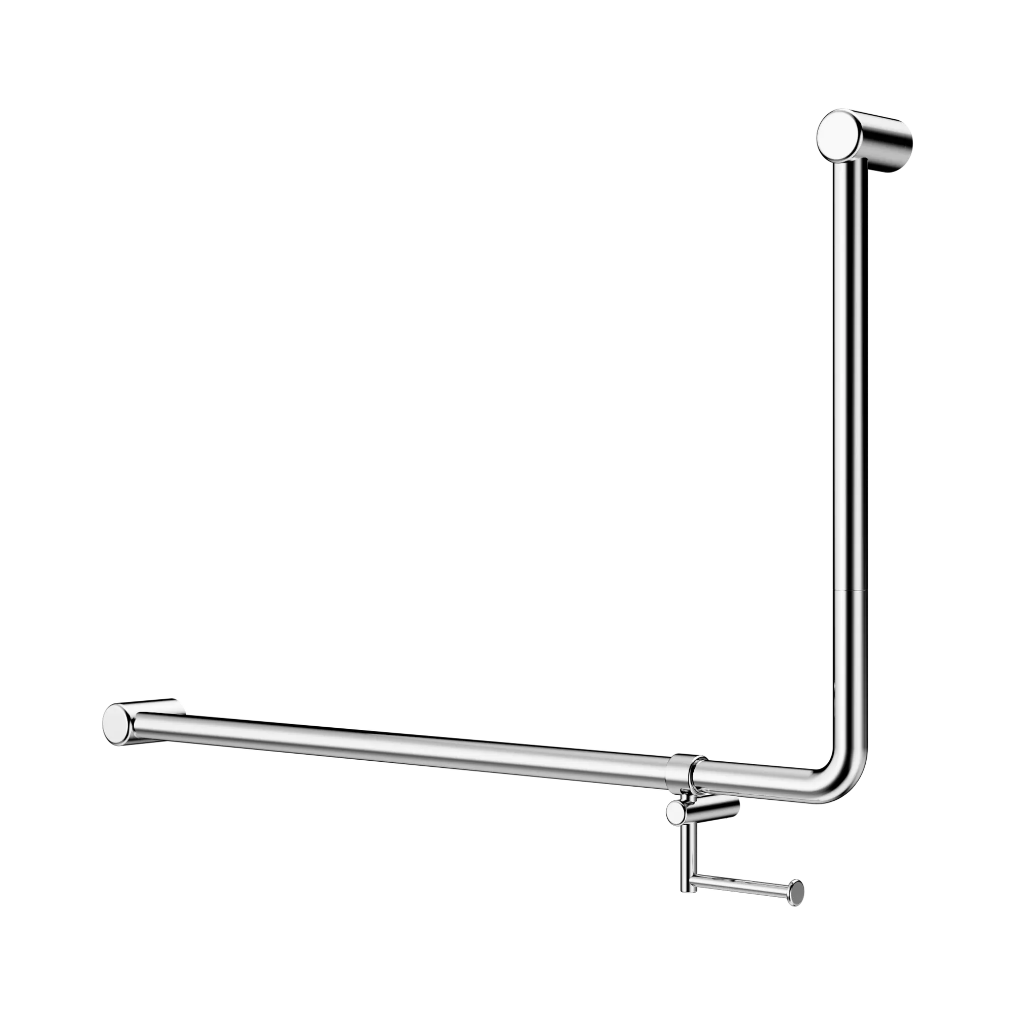 NRCR3290eh CH Mecca Care 32mm DDA 90 Degree Bent Tube Grab Rail 600 X1000mm With Toilet Roll Holder Chrome image 1