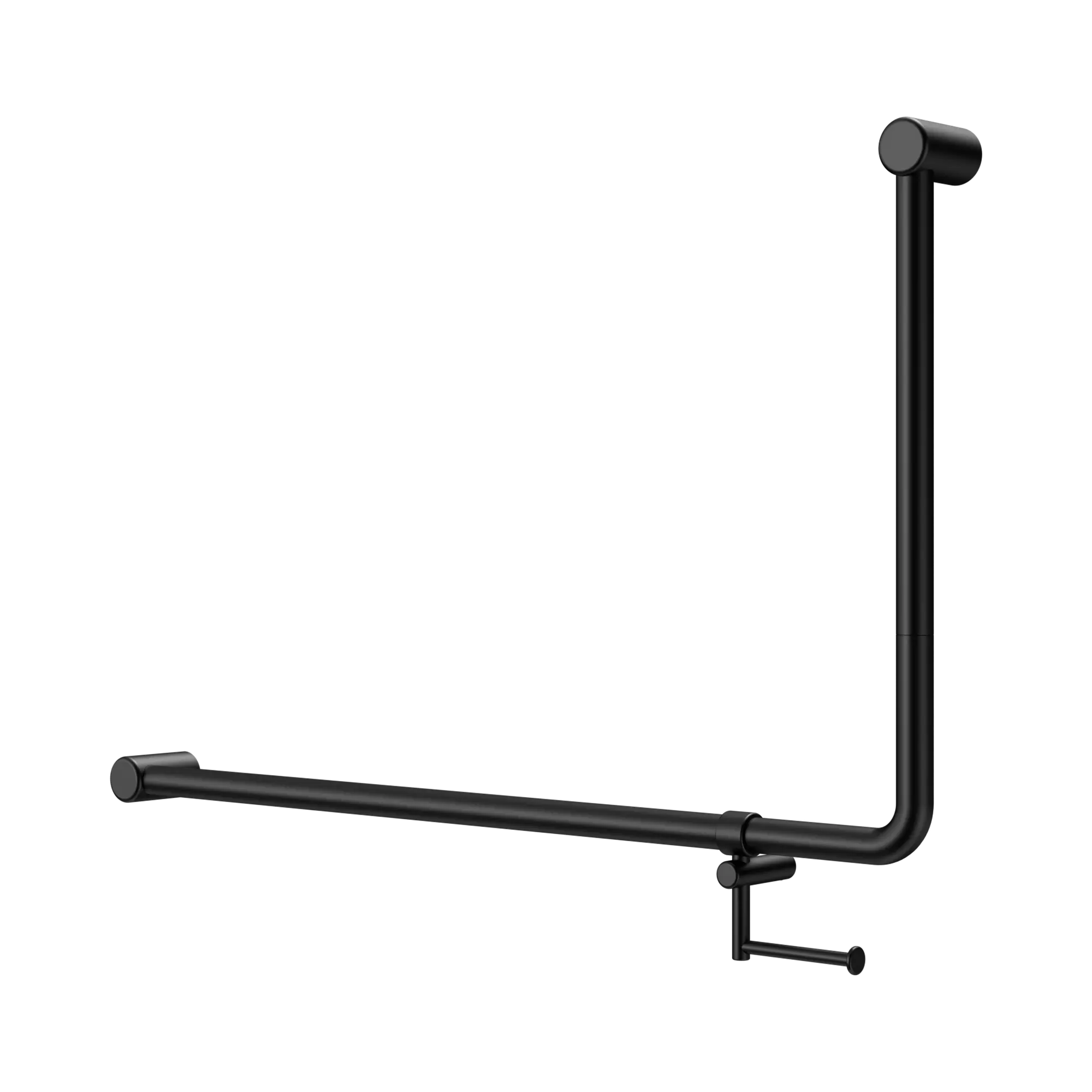 NRCR3290eh MB Mecca Care 32mm DDA 90 Degree Bent Tube Grab Rail 600 X1000mm With Toilet Roll Holder Matte Black image 1