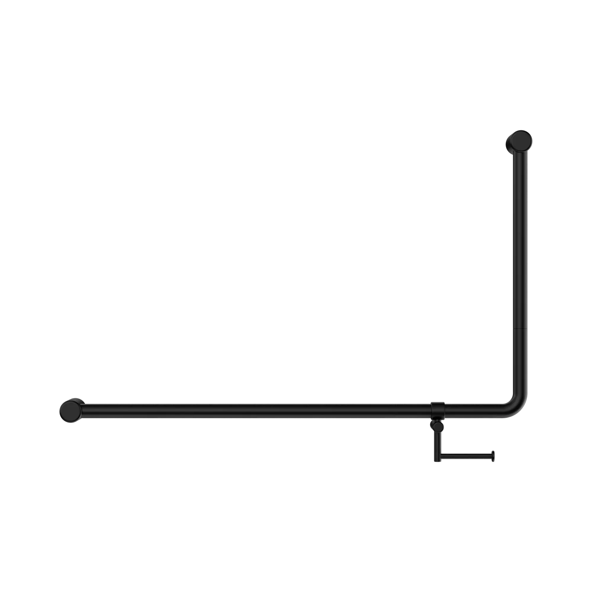 NRCR3290eh MB Mecca Care 32mm DDA 90 Degree Bent Tube Grab Rail 600 X1000mm With Toilet Roll Holder Matte Black image 2