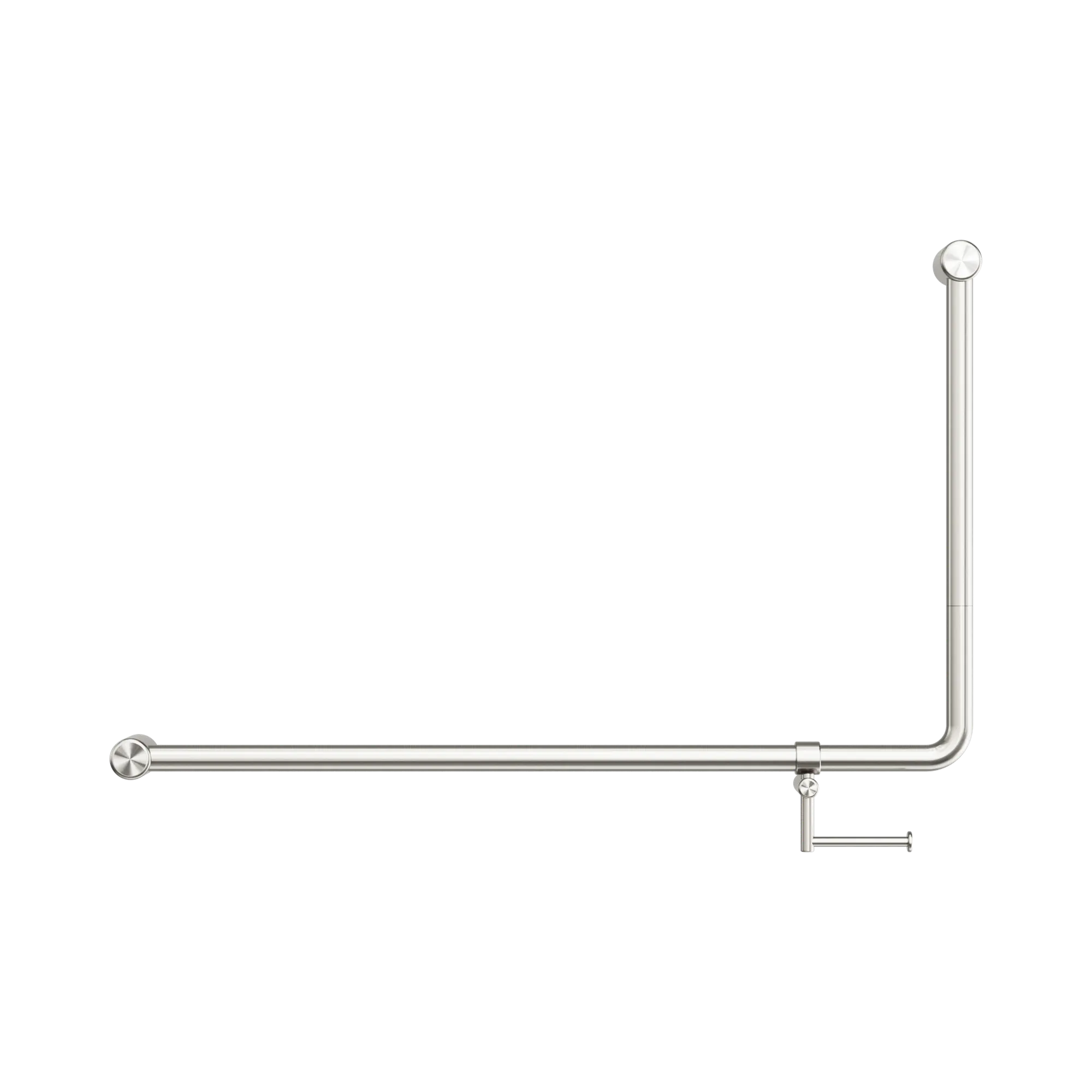 NRCR3290eh BN Mecca Care 32mm DDA 90 Degree Bent Tube Grab Rail 600 X1000mm With Toilet Roll Holder Brushed Nickel image 2