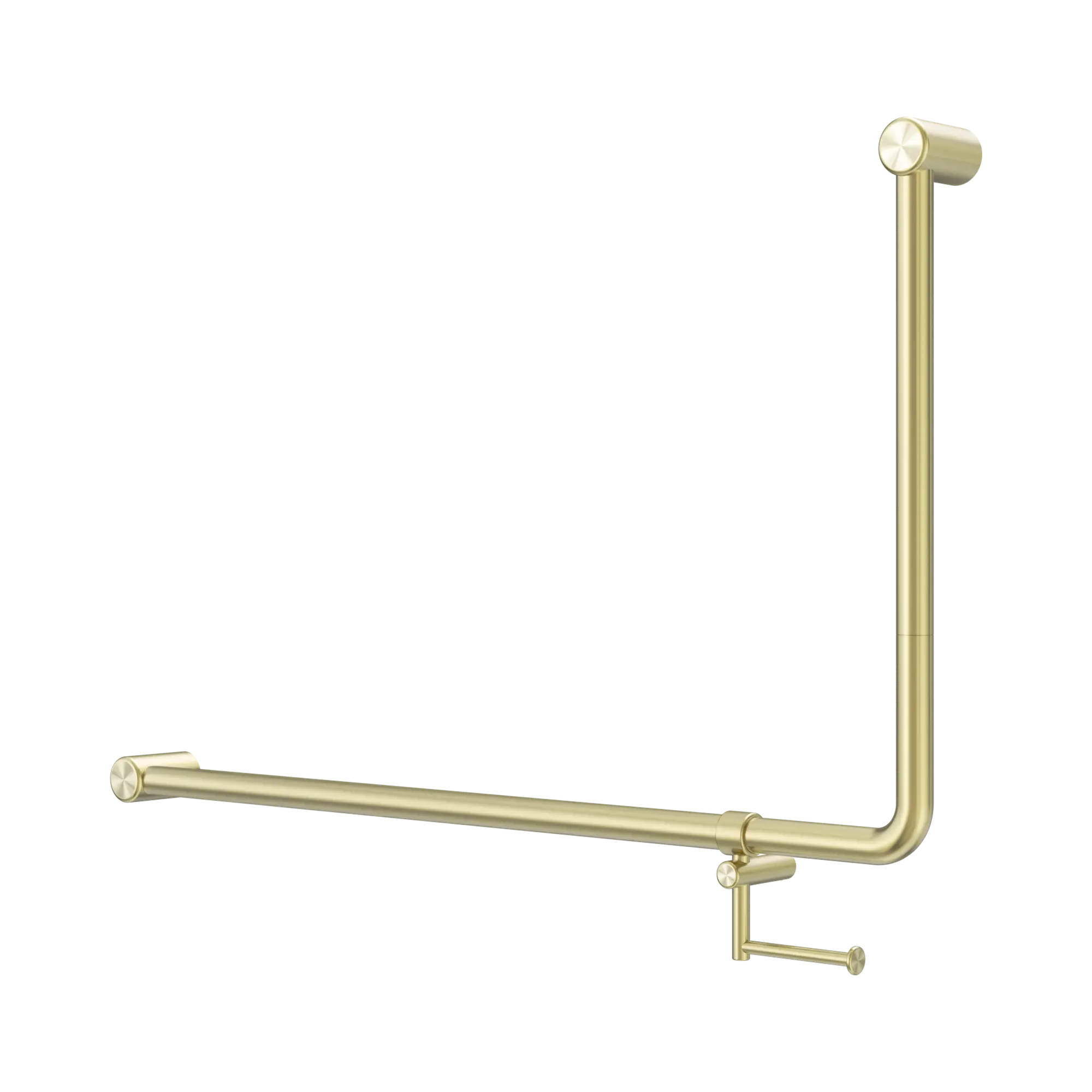 NRCR3290eh BG Mecca Care 32mm DDA 90 Degree Bent Tube Grab Rail 600 X1000mm With Toilet Roll Holder Brushed Gold image 1